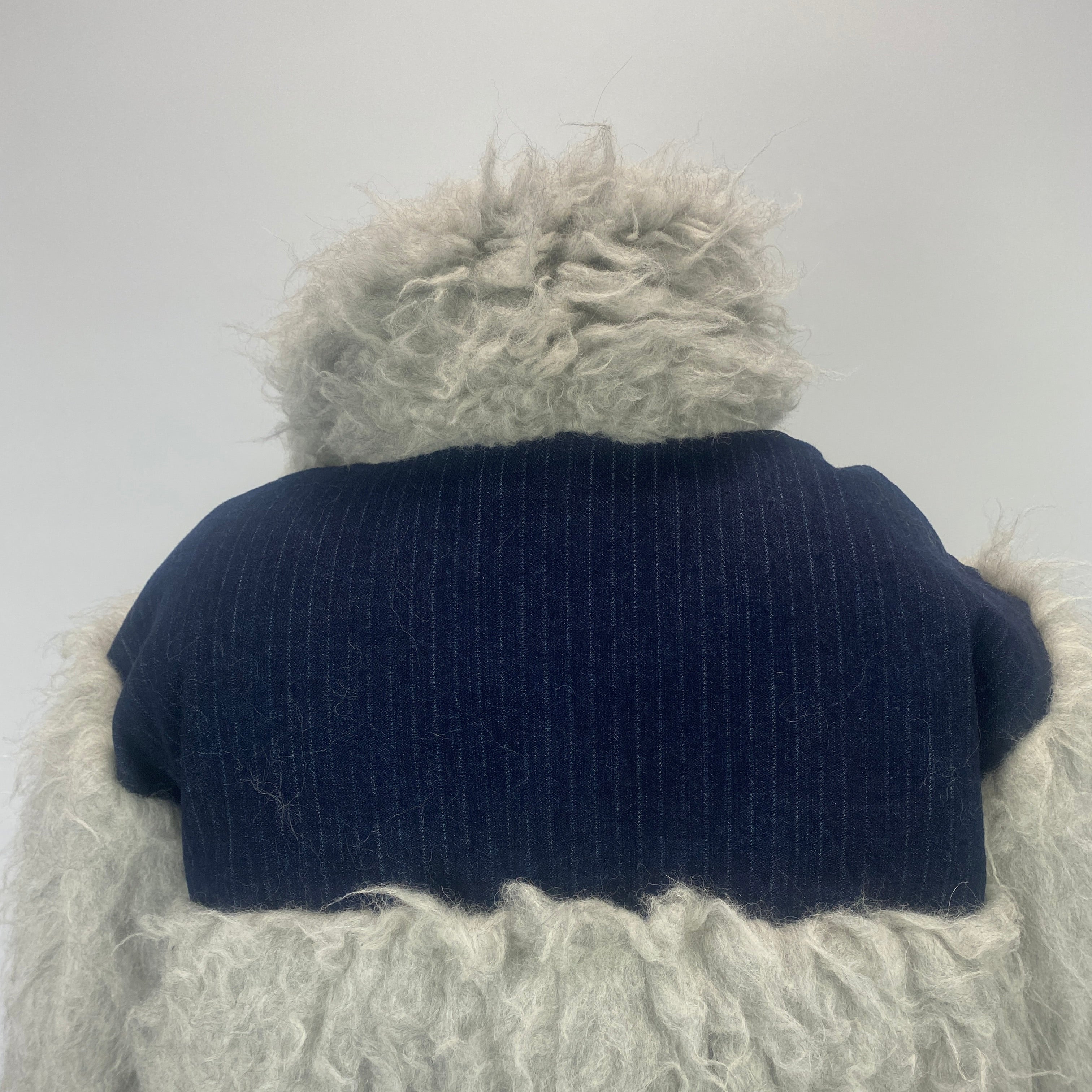 Gunda Hafner Grey Shaggy Wool & Blue Pinstripe Jacket M/L