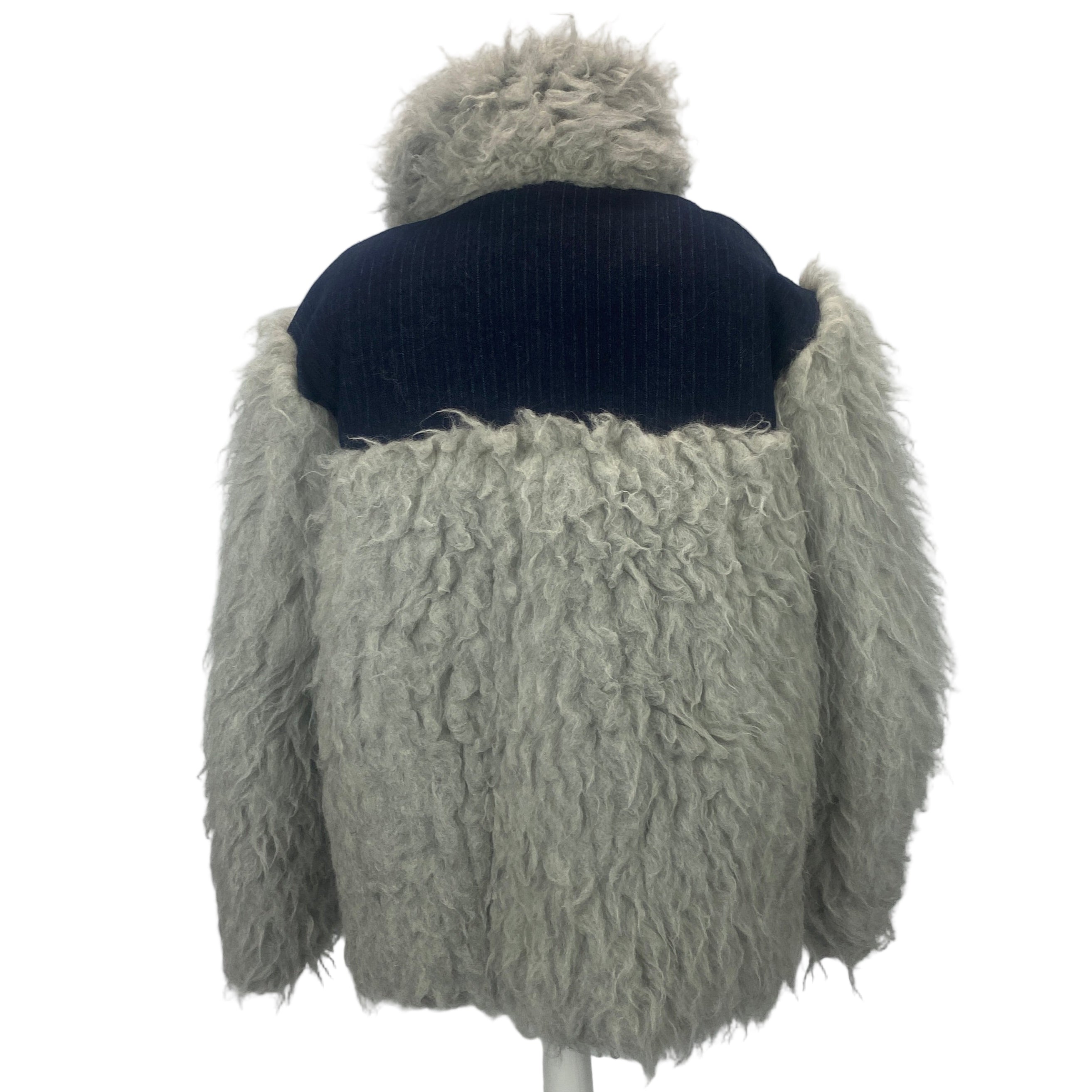 Gunda Hafner Grey Shaggy Wool & Blue Pinstripe Jacket M/L