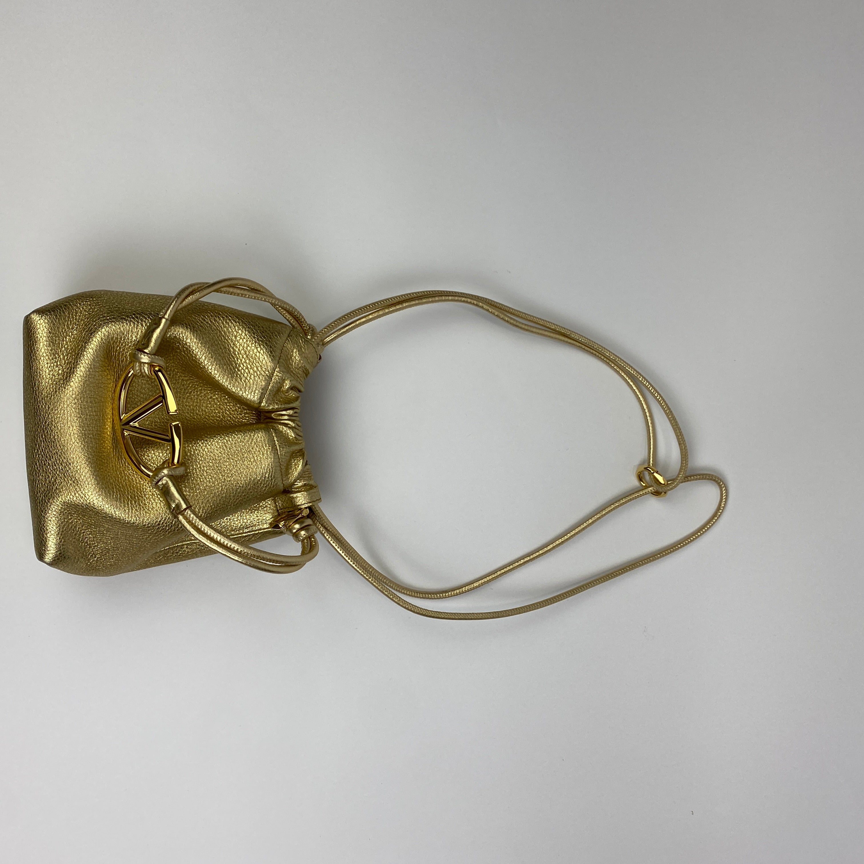 Valentino Vlogo Gold Pouf Bucket Bag