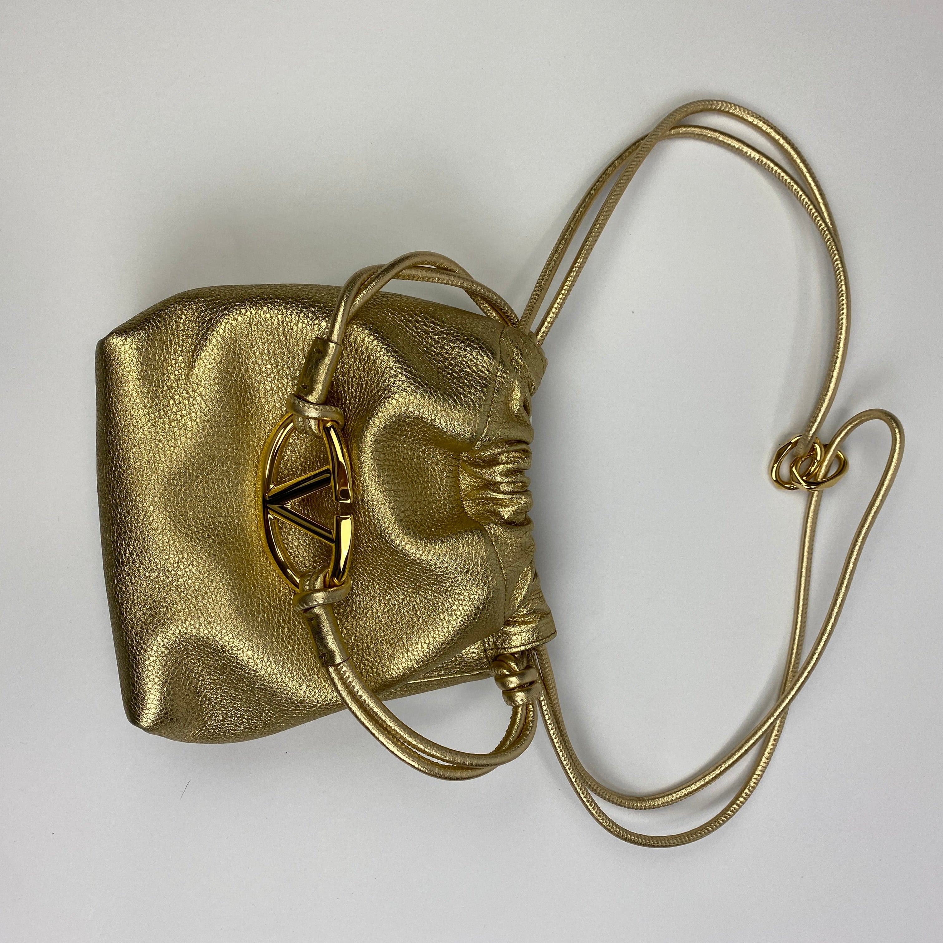 Valentino Vlogo Gold Pouf Bucket Bag