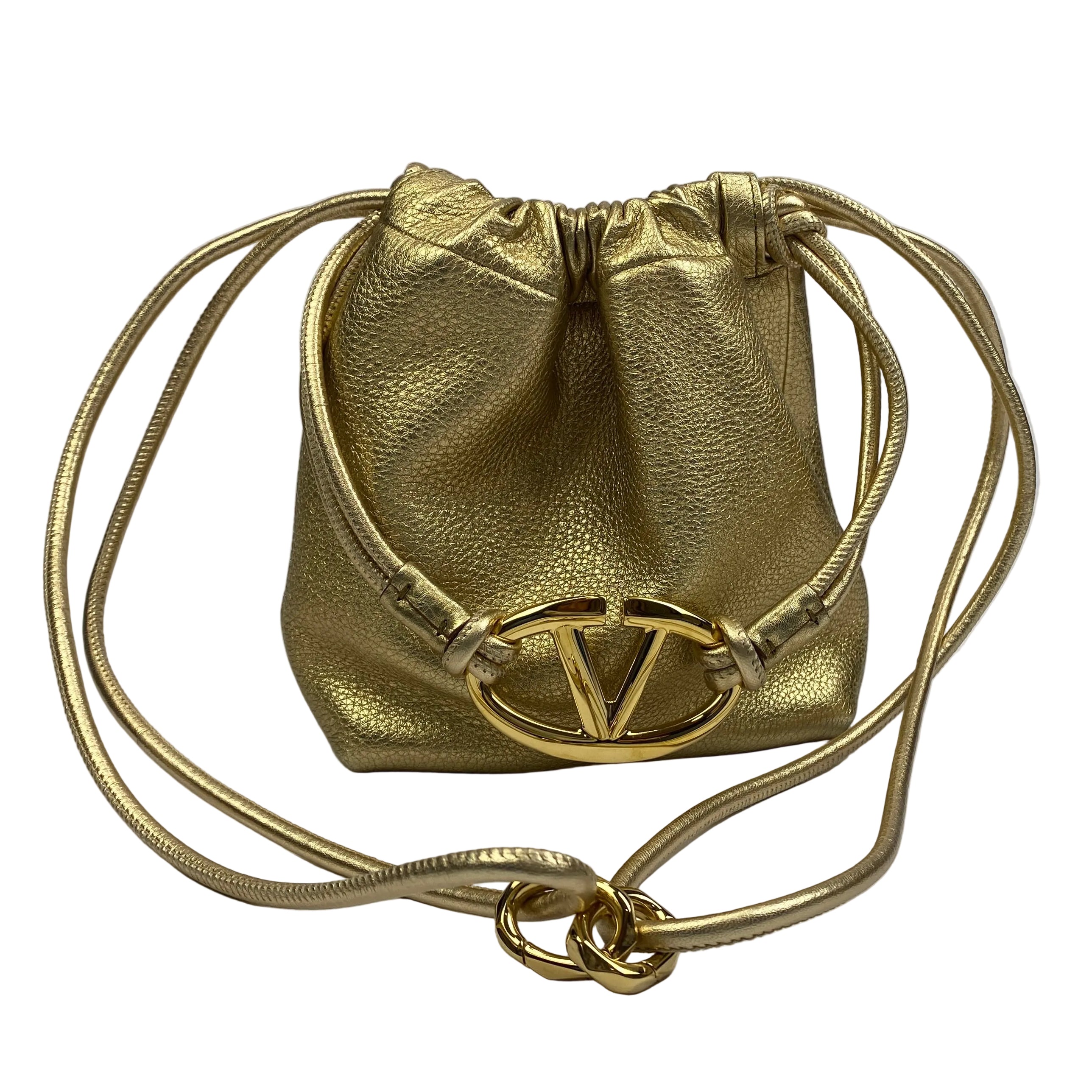 Valentino Vlogo Gold Pouf Bucket Bag