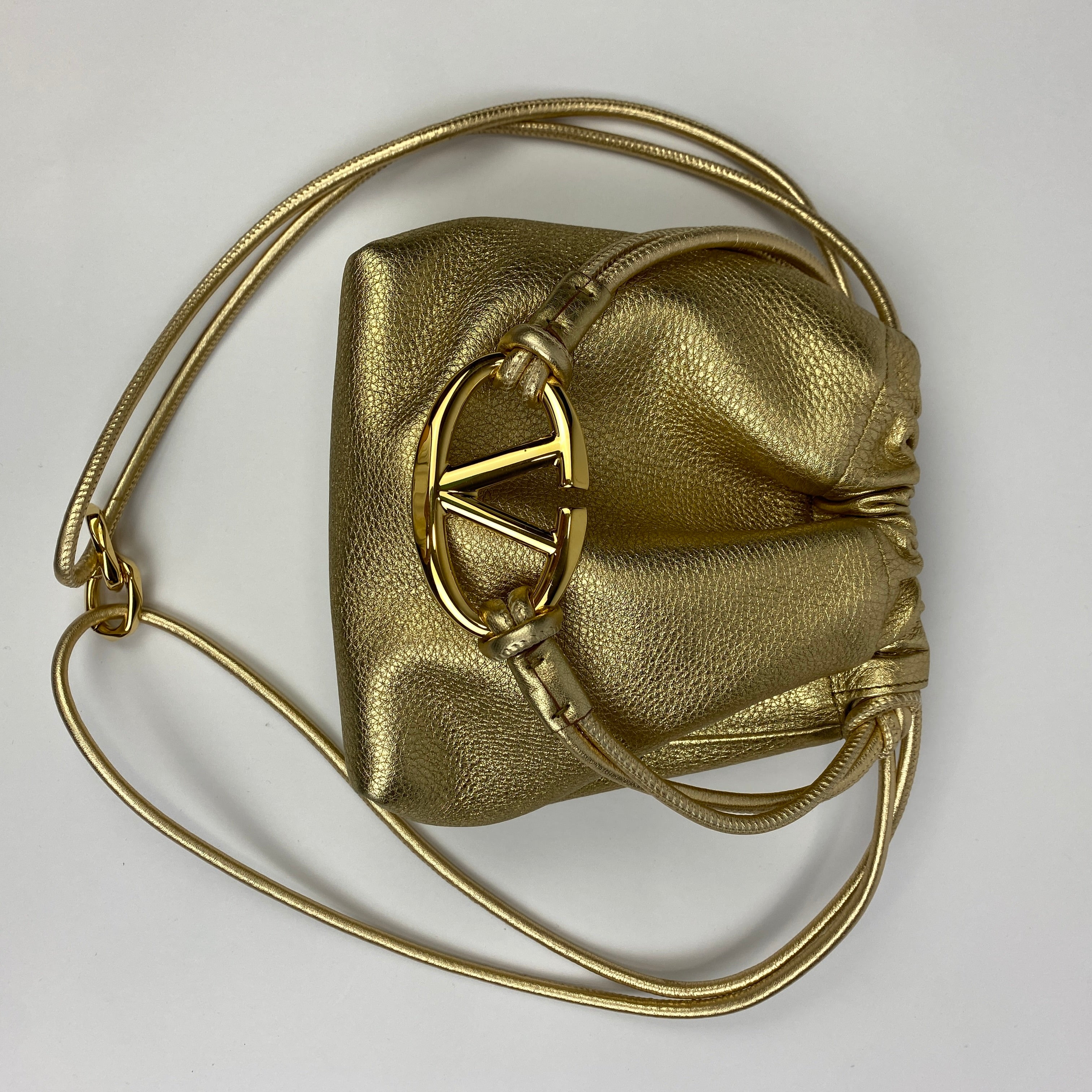 Valentino Vlogo Gold Pouf Bucket Bag
