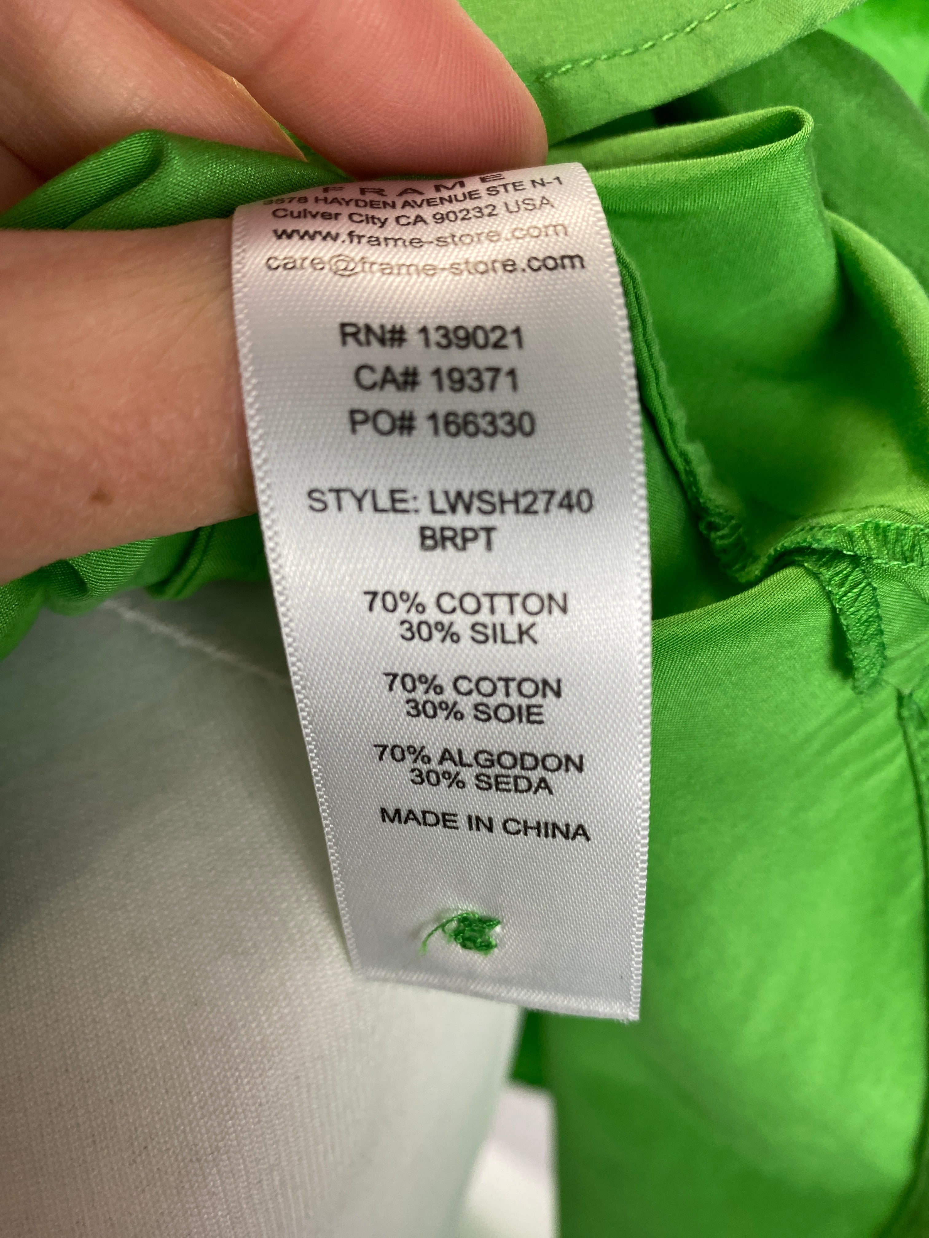 Frame £420 Emerald Cotton & Silk Shirt L