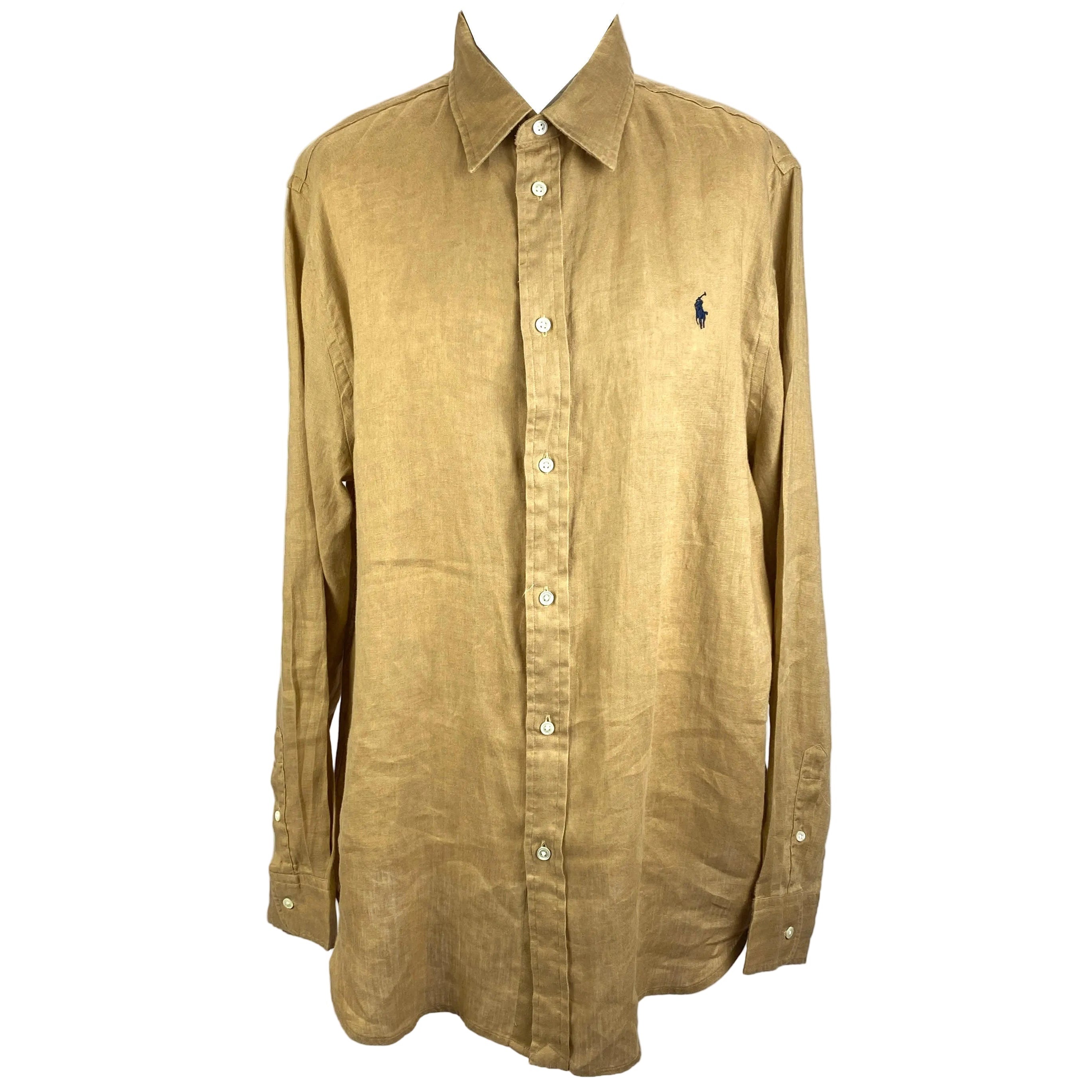Polo Ralph Lauren New £175 Camel Linen Relaxed Shirt XL
