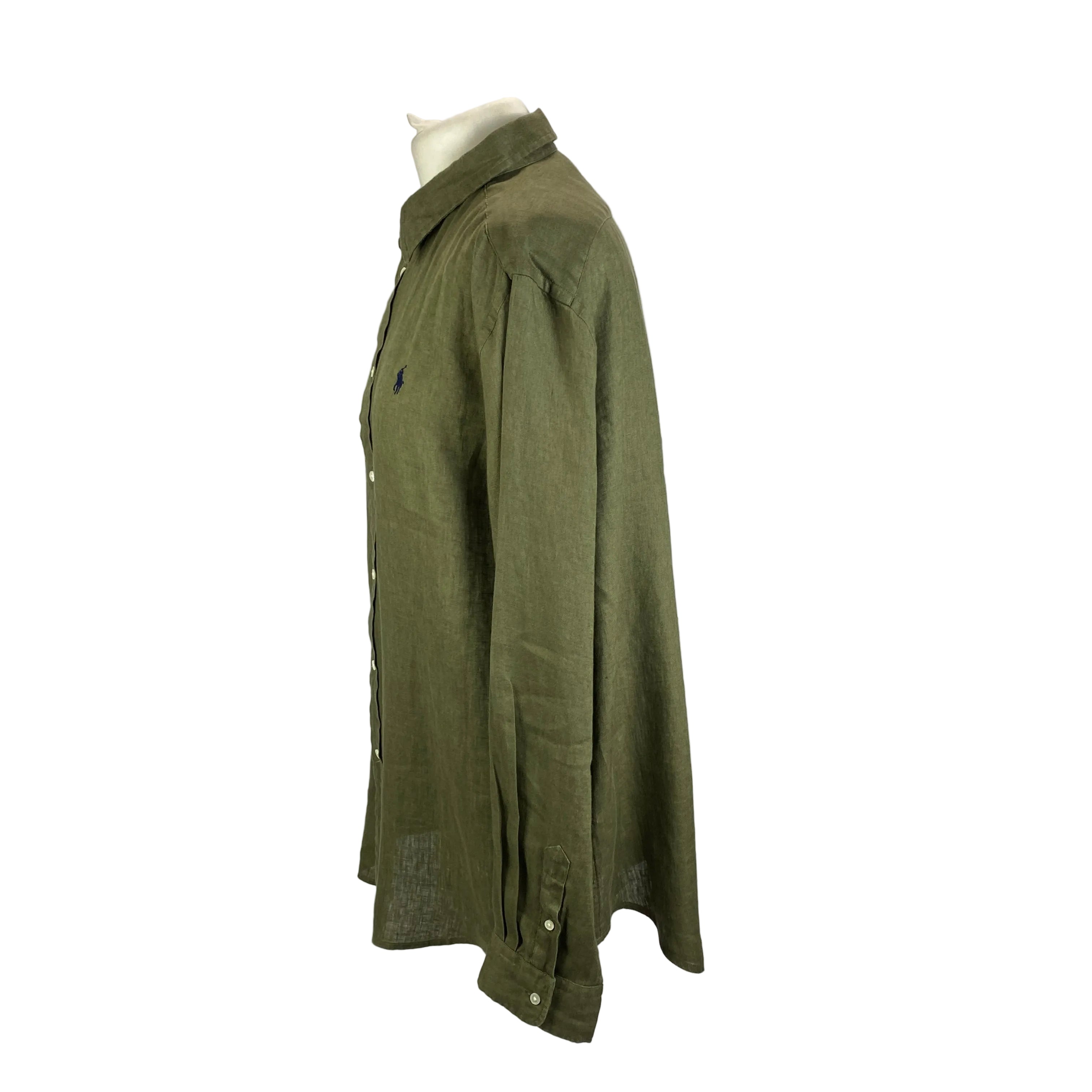 Polo Ralph Lauren New £175 Olive Linen Classic Shirt XL