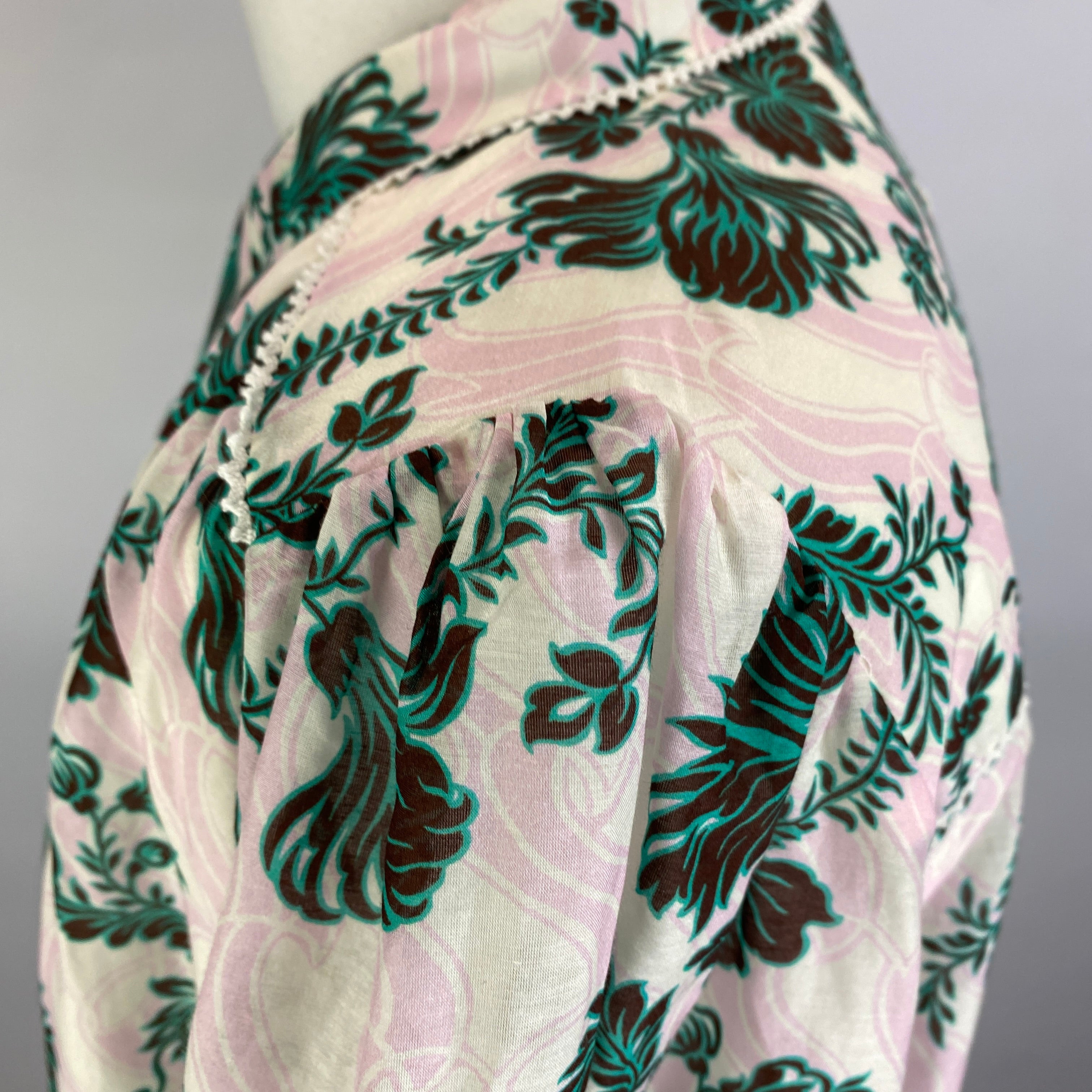 Me&Em Pink Jade Midnight Floral Print Silk & Cotton Blouse XL