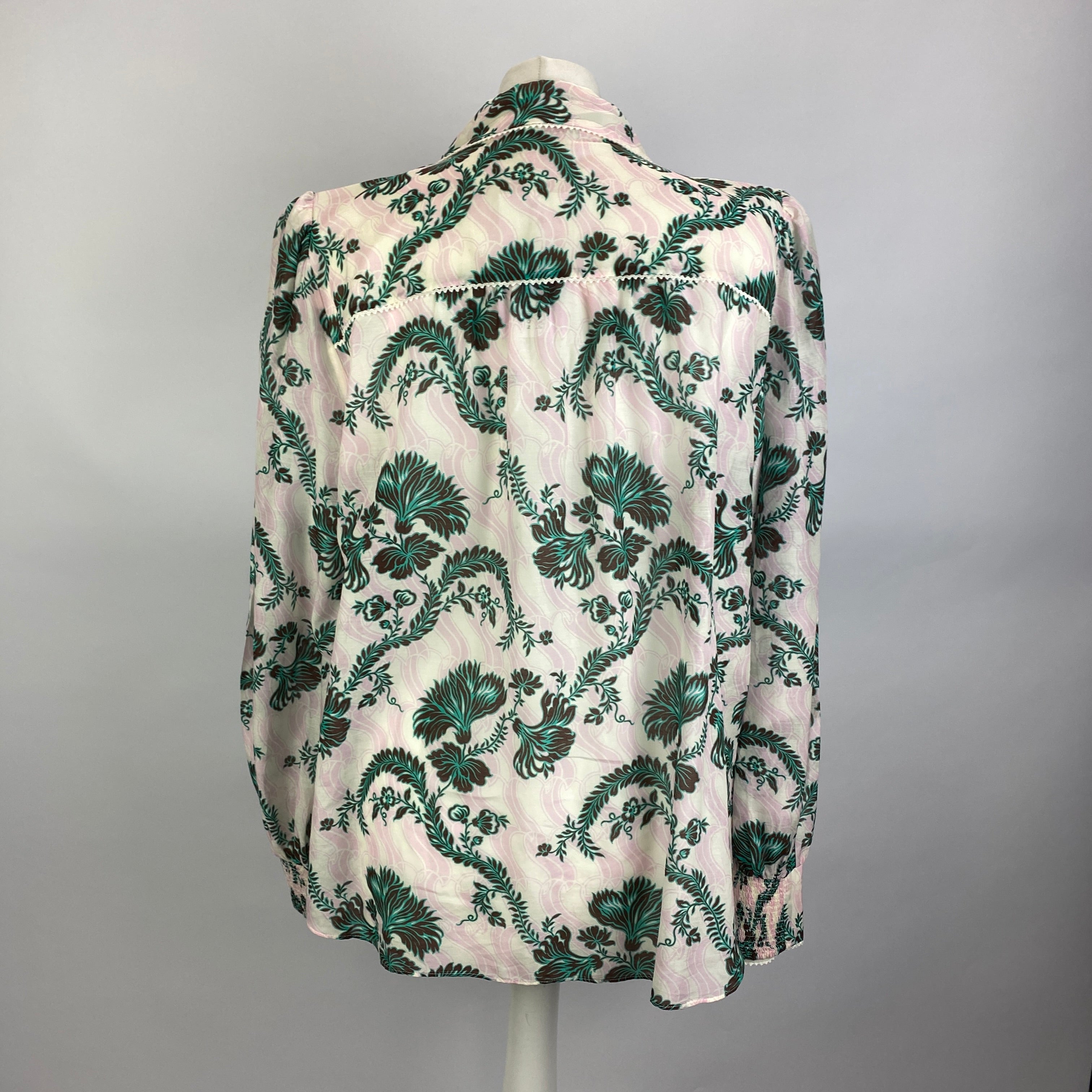 Me&Em Pink Jade Midnight Floral Print Silk & Cotton Blouse XL