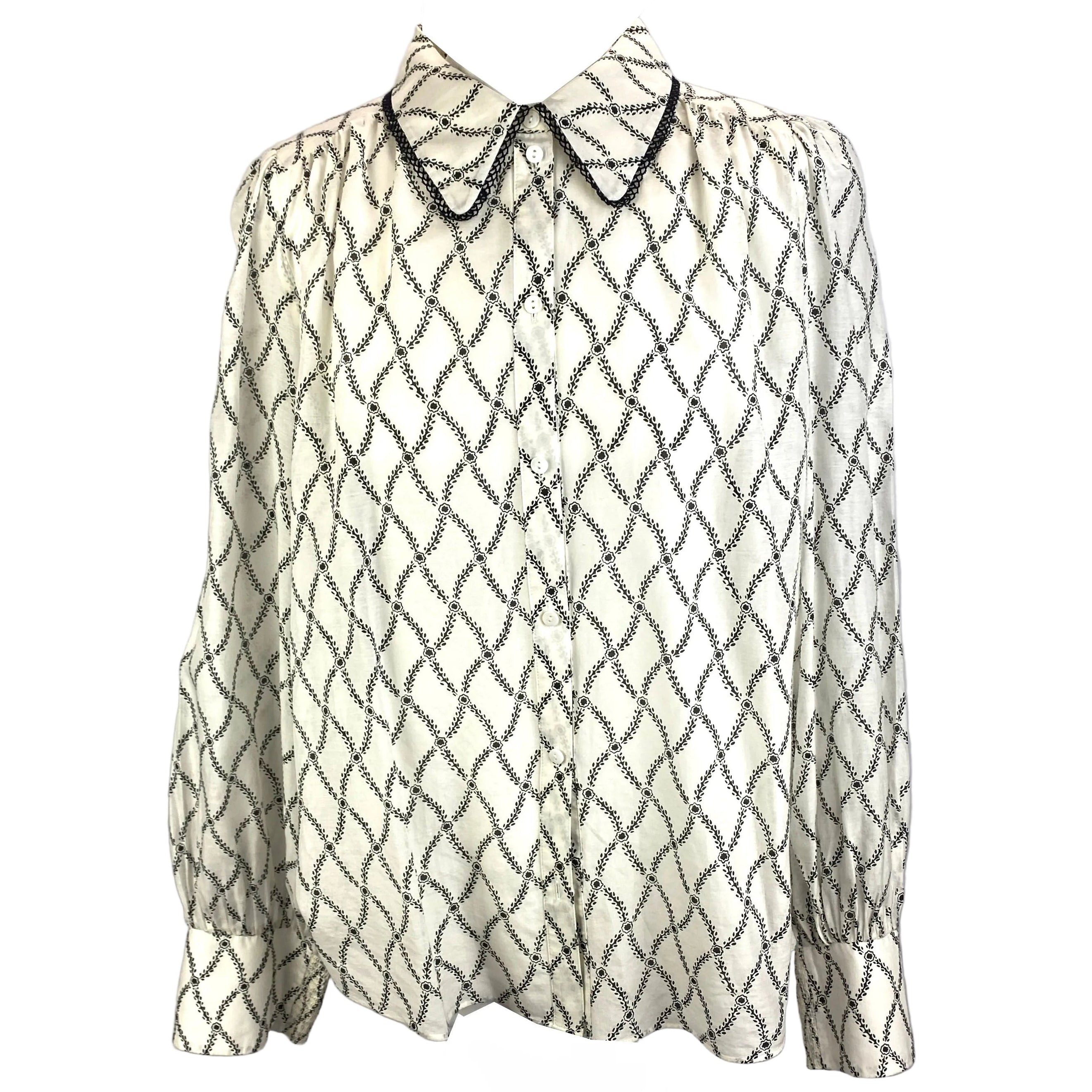 Me&Em Ivory Trellis Print Cotton & Silk Blouse XL