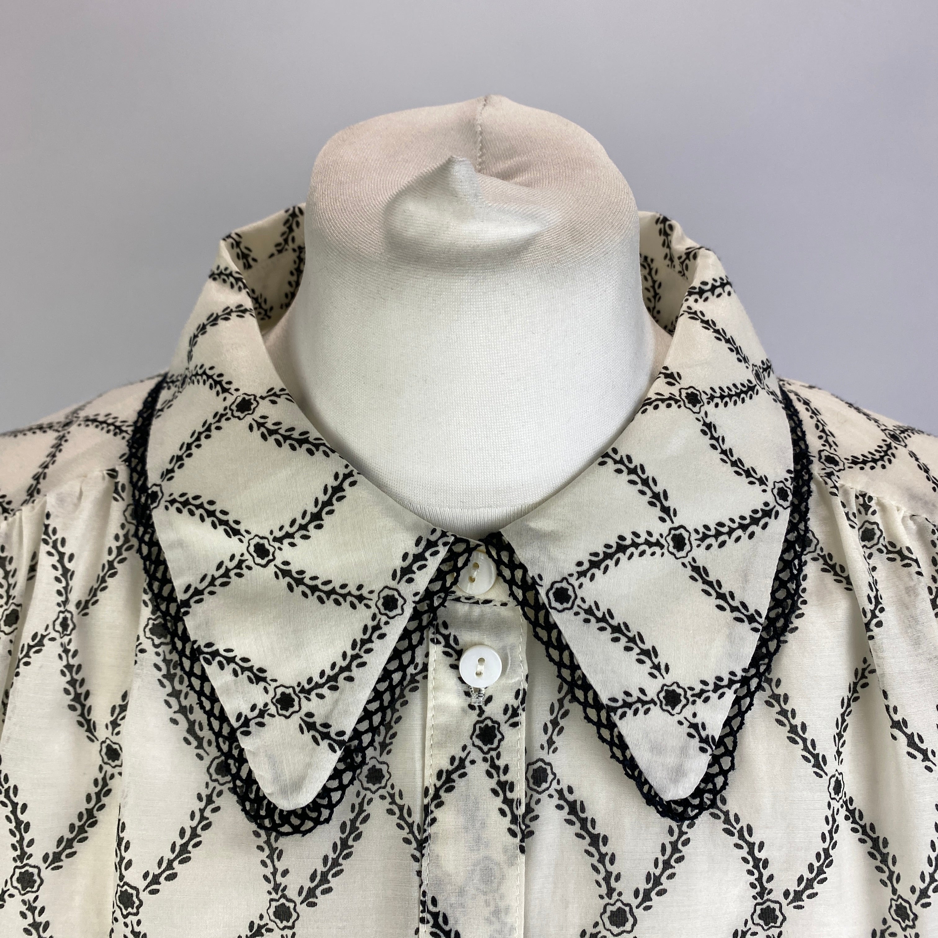 Me&Em Ivory Trellis Print Cotton & Silk Blouse XL