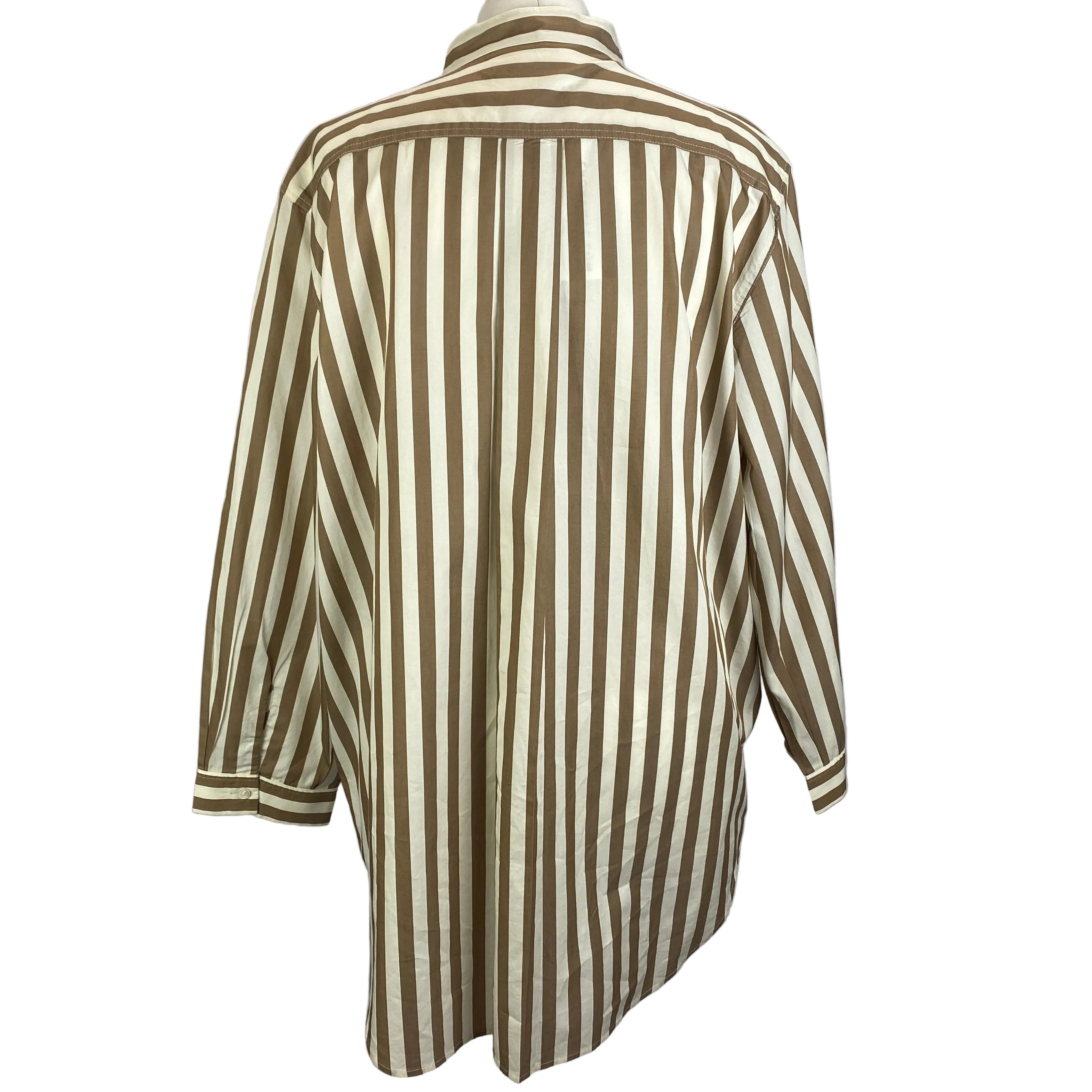 Frame Taupe Stripe Cotton Collarless Shirt L