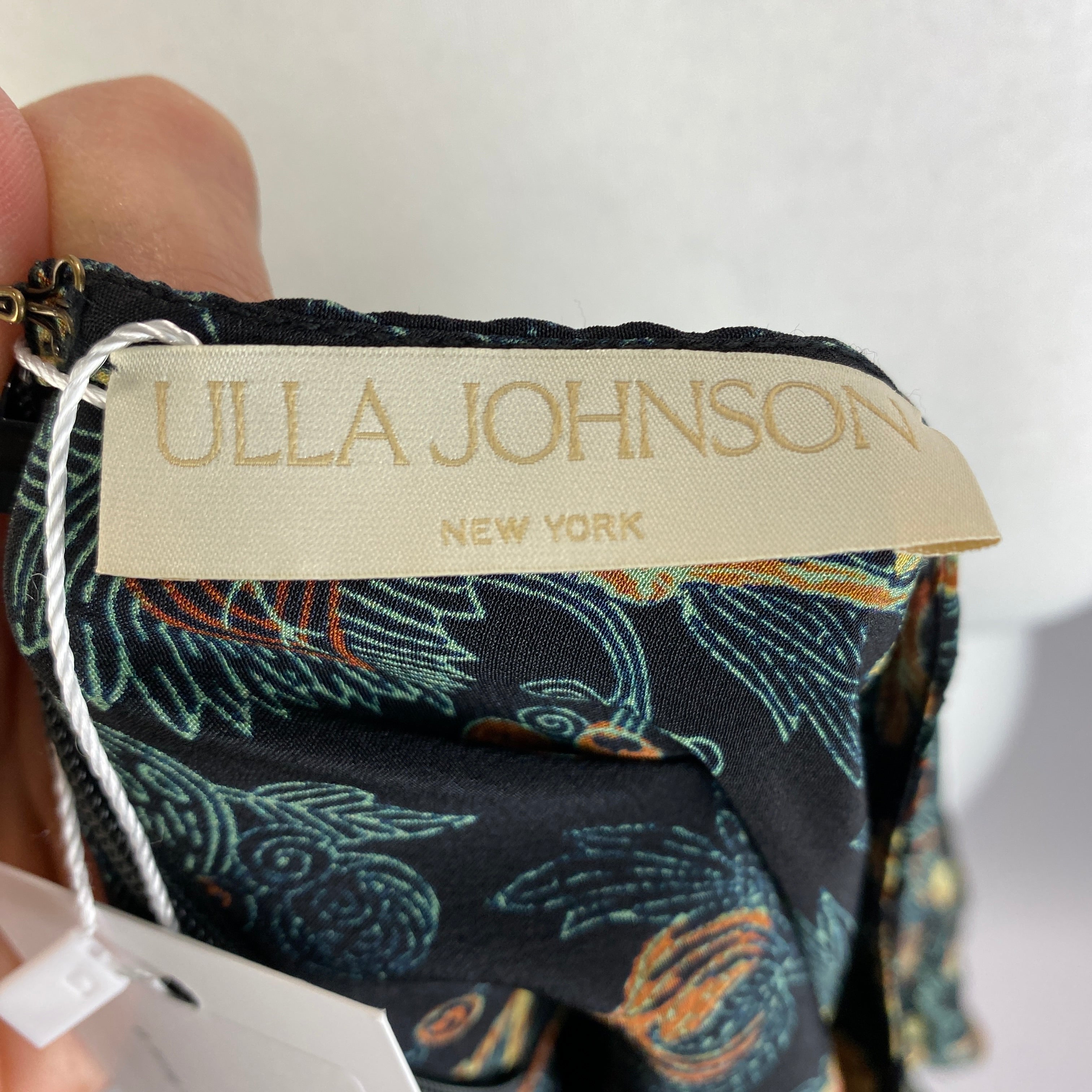 Ulla Johnson Black & Lime Floral Silk Ruffle Sleeve Blouse M