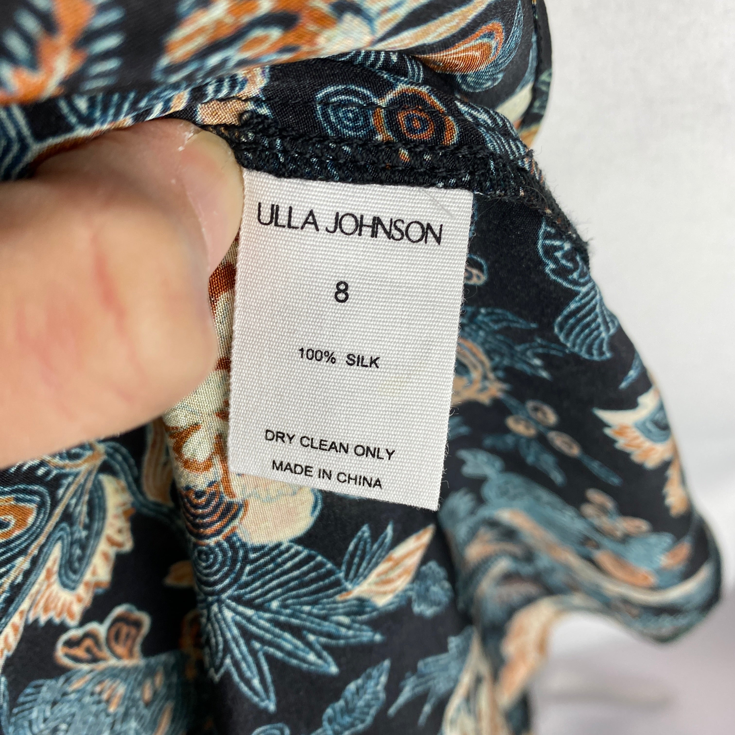 Ulla Johnson Black & Lime Floral Silk Ruffle Sleeve Blouse M
