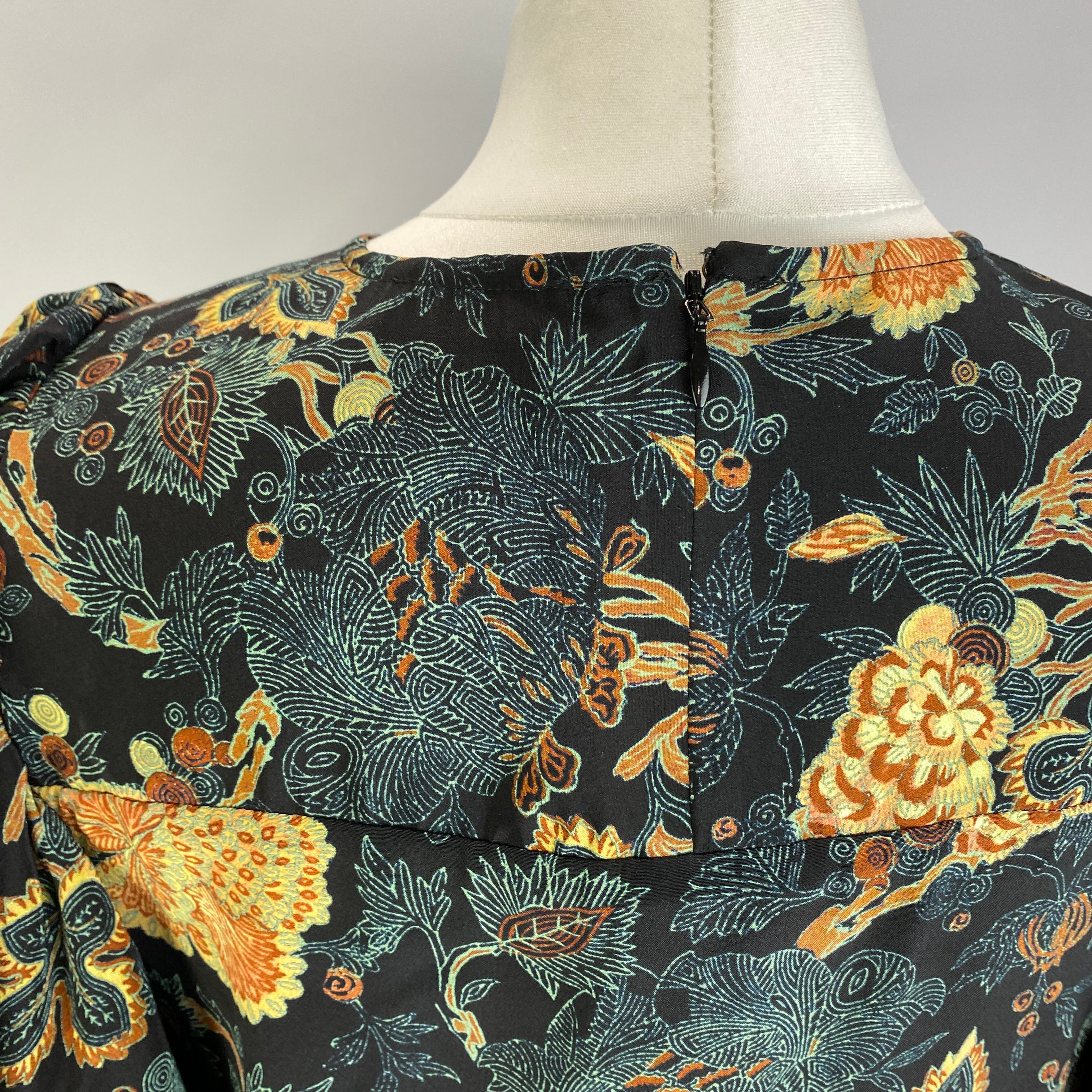 Ulla Johnson Black & Lime Floral Silk Ruffle Sleeve Blouse M