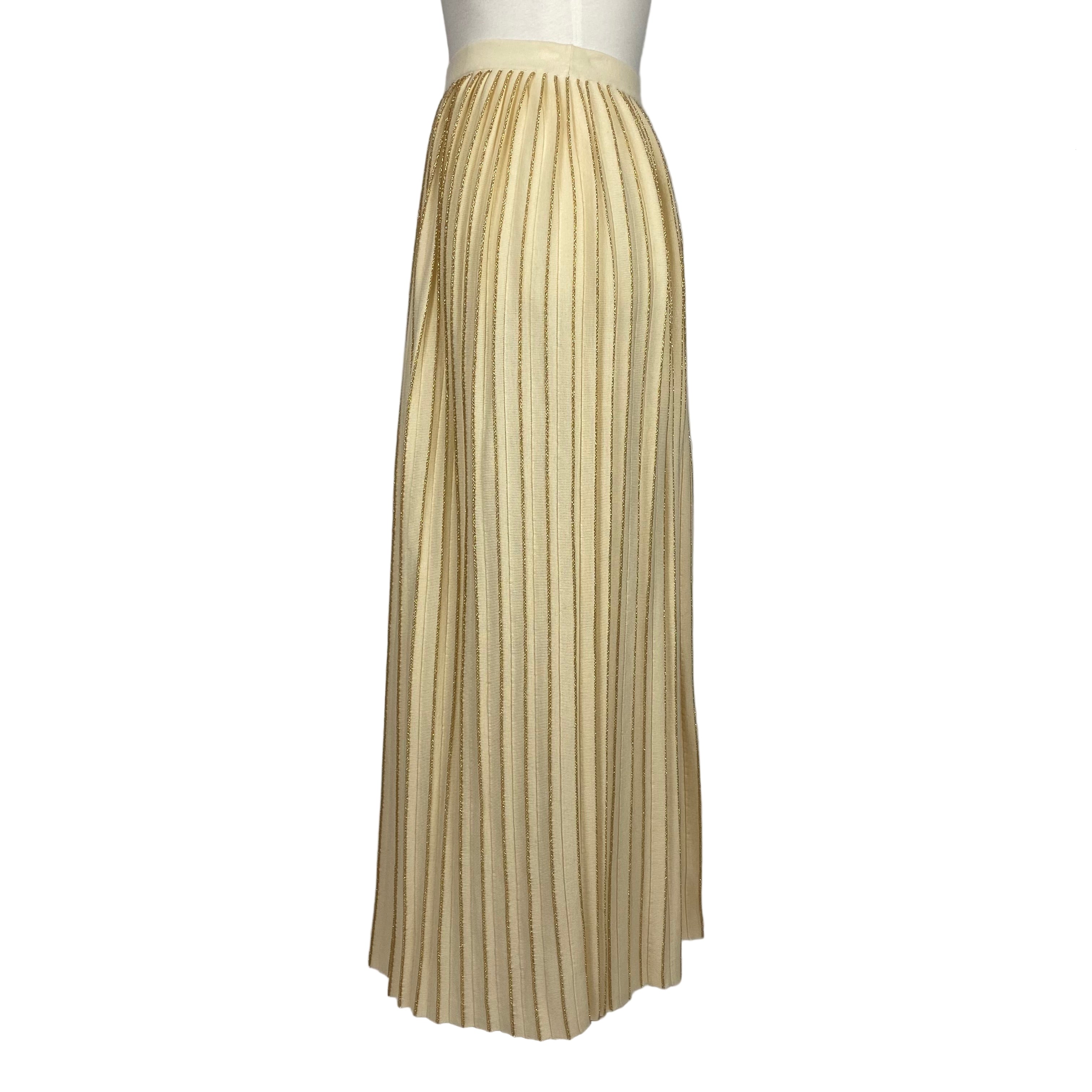 Gucci £1250 Cream & Gold Wool Knit Sunray Maxi Skirt M
