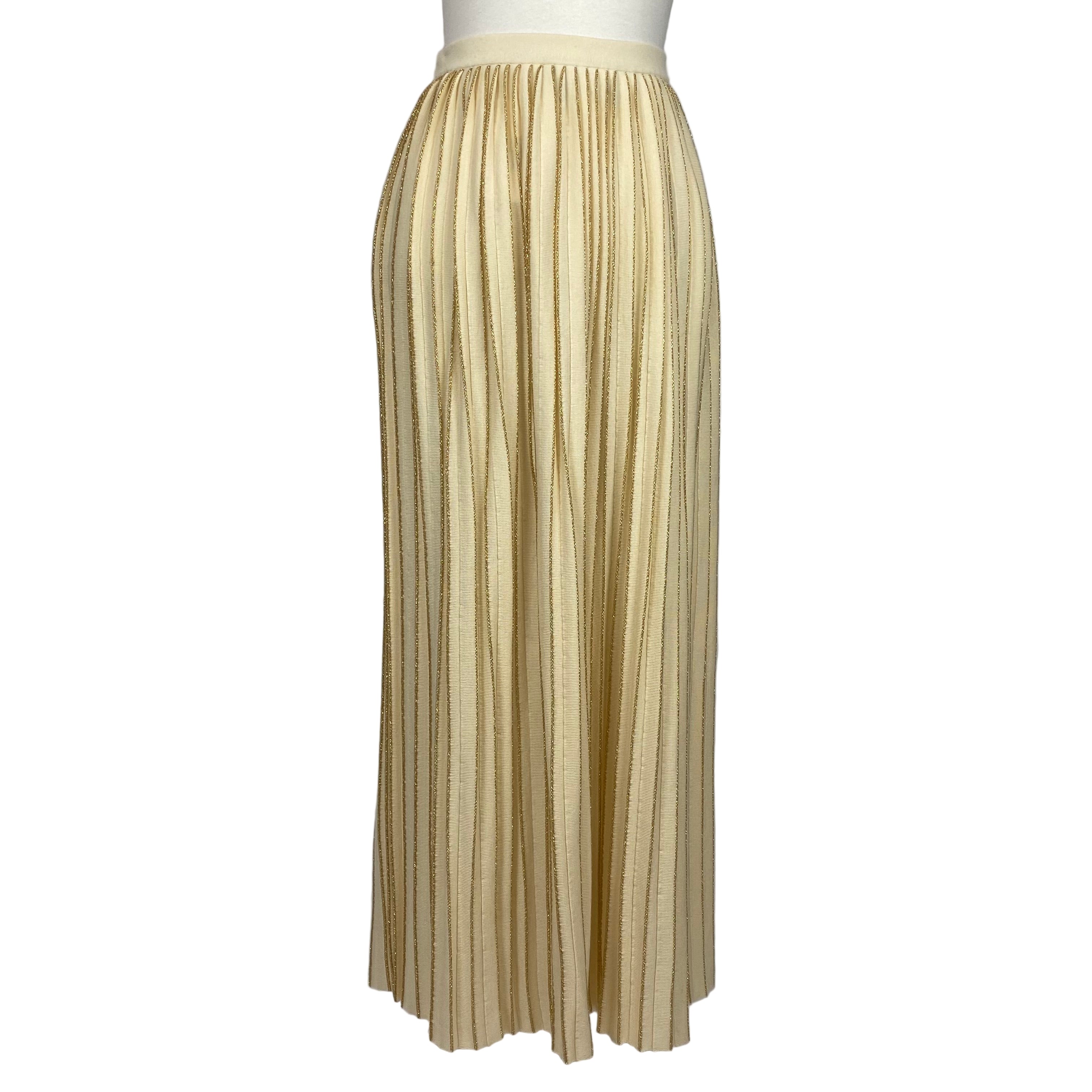 Gucci £1250 Cream & Gold Wool Knit Sunray Maxi Skirt M
