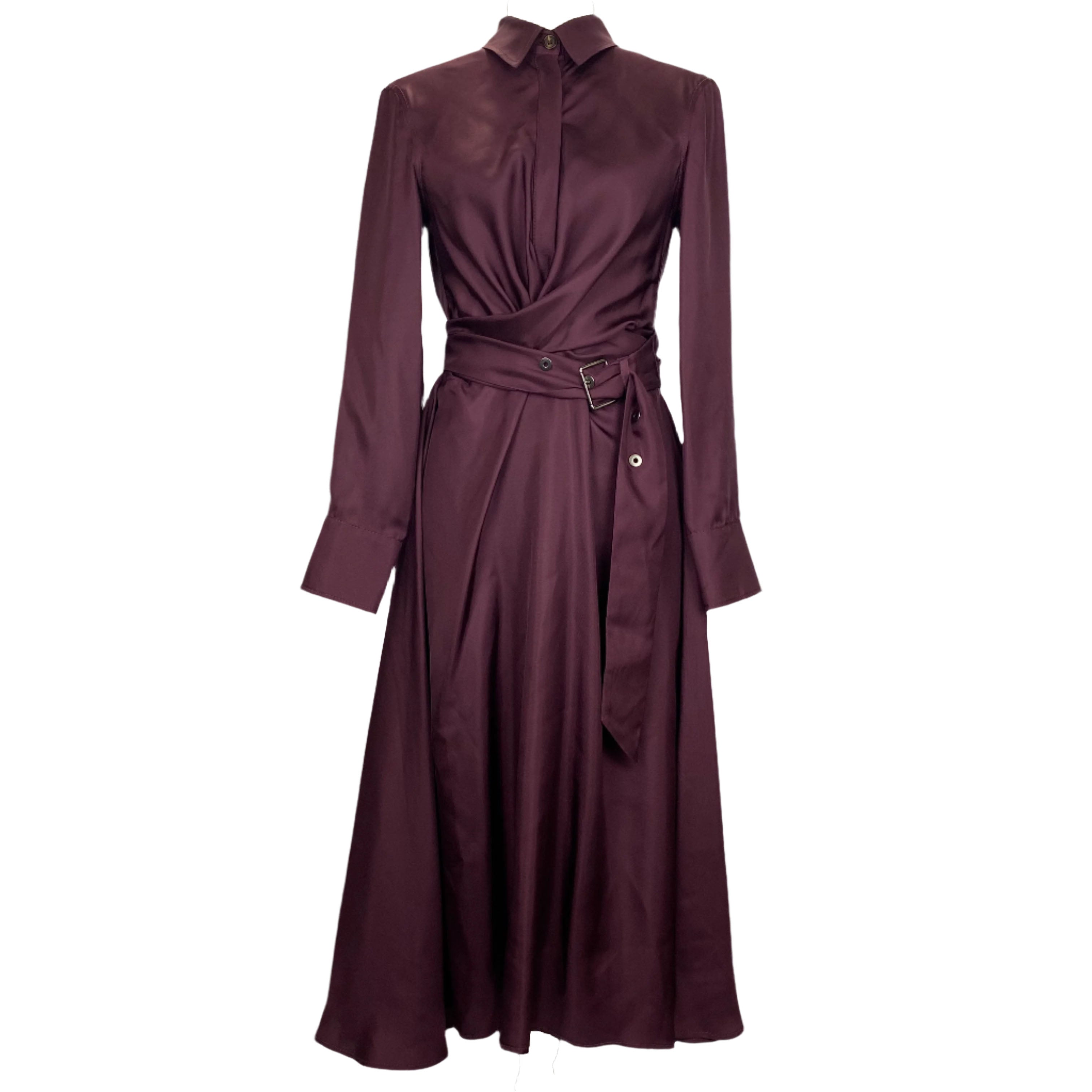Brunello Cucinelli £2630 Merlot Silk Shantung A-Line Maxi Dress S