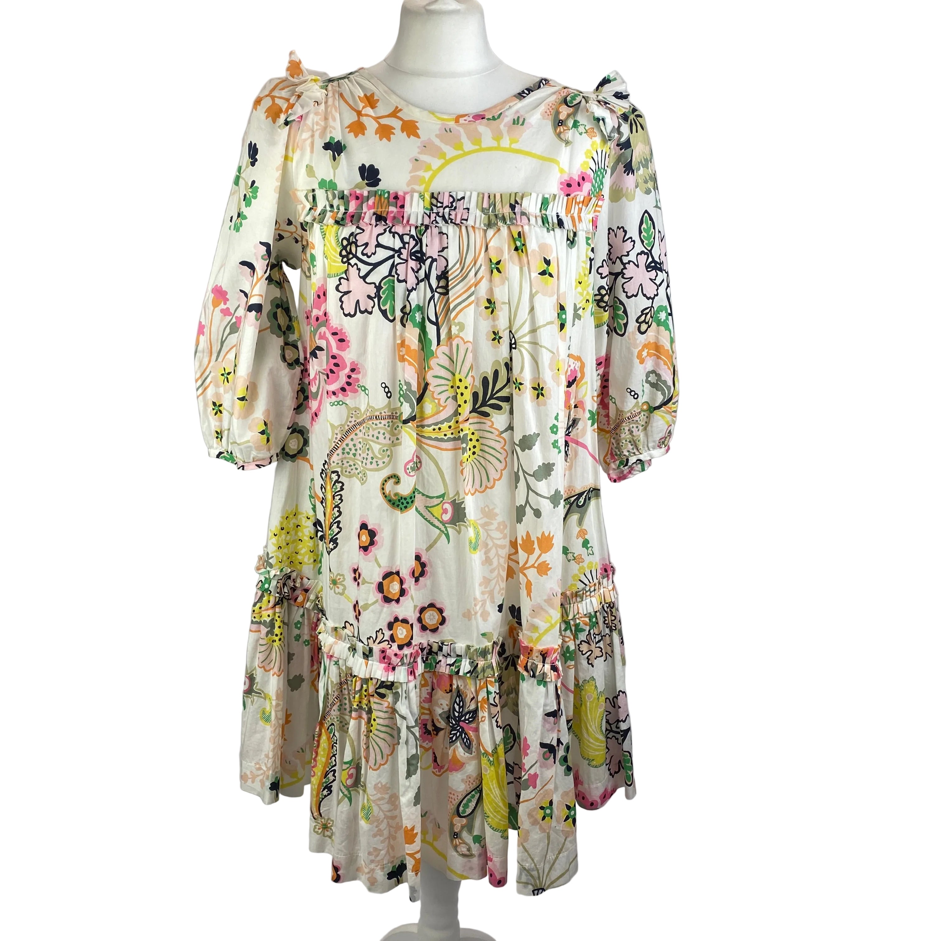 Anna Mason White & Pastel Print Cotton dress S