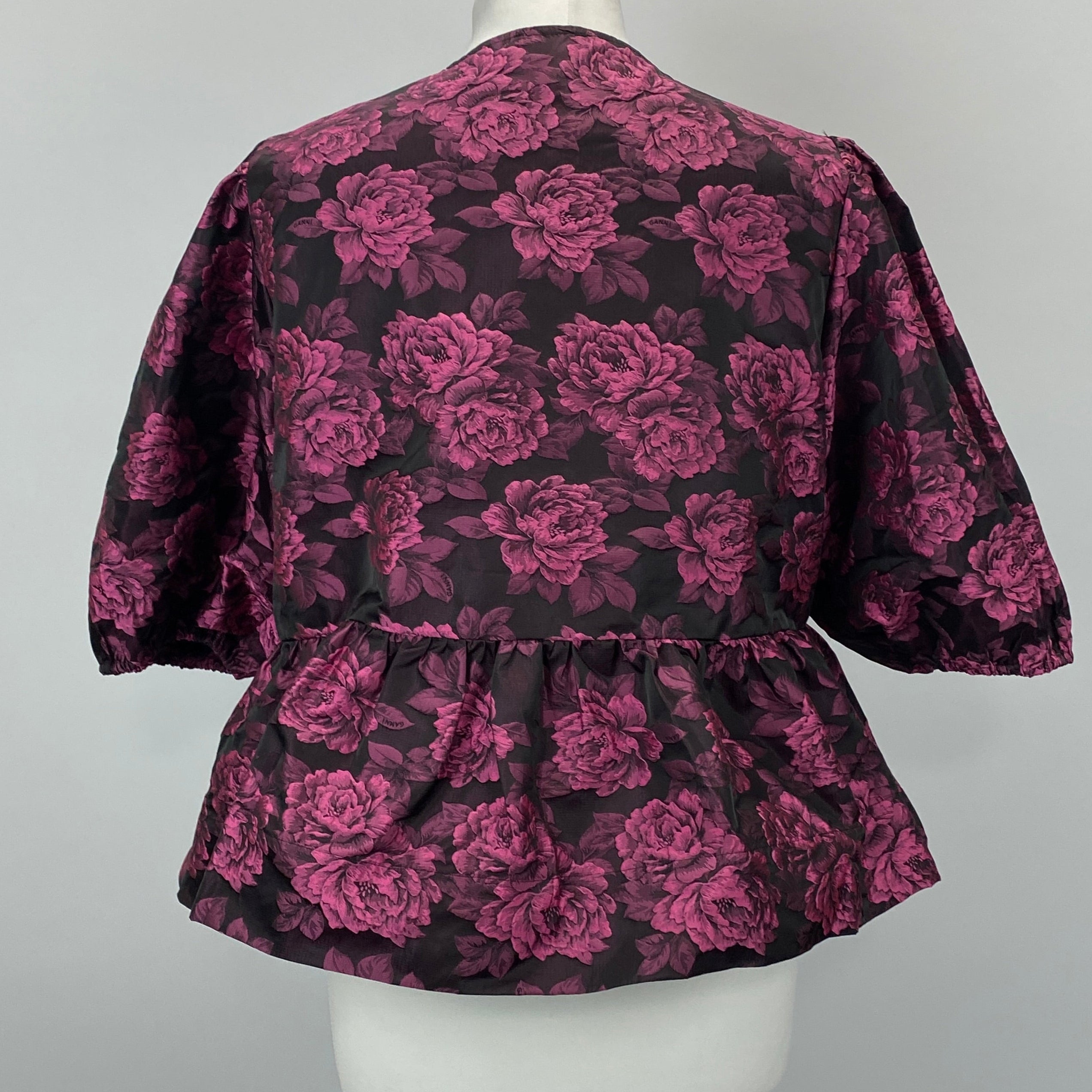 Ganni £245 Pink Brocade Tie Front Top M/L
