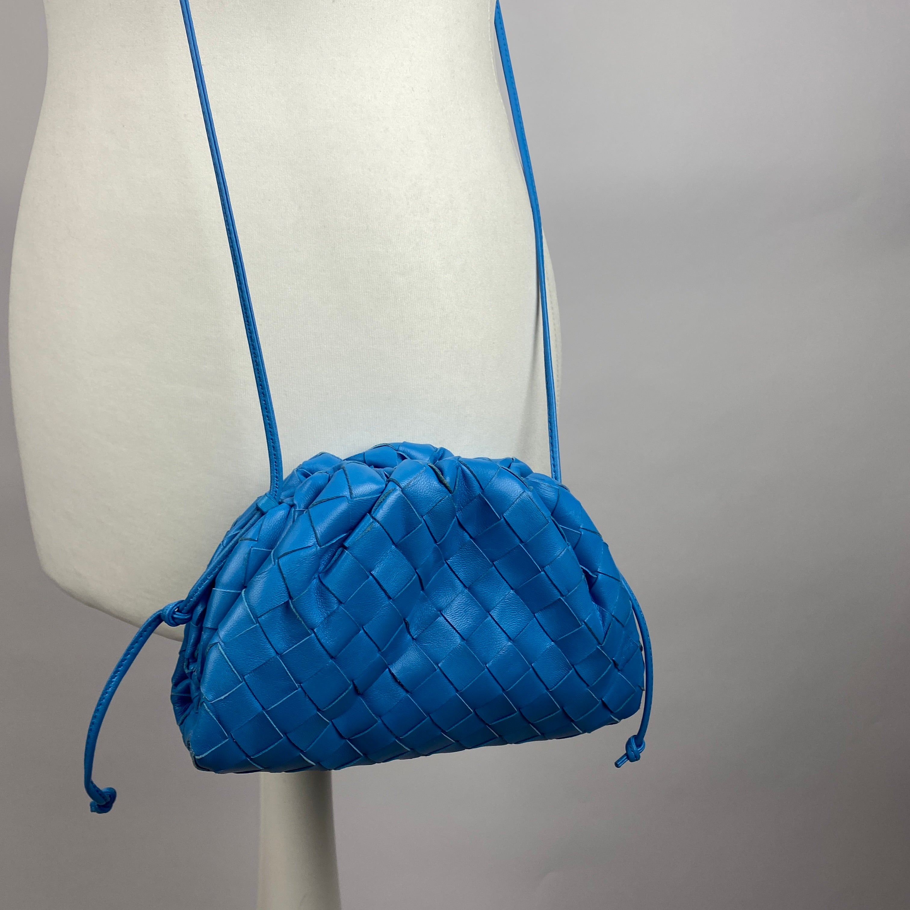 Bottega Veneta The Mini Blue Intrecciato Pouch Bag