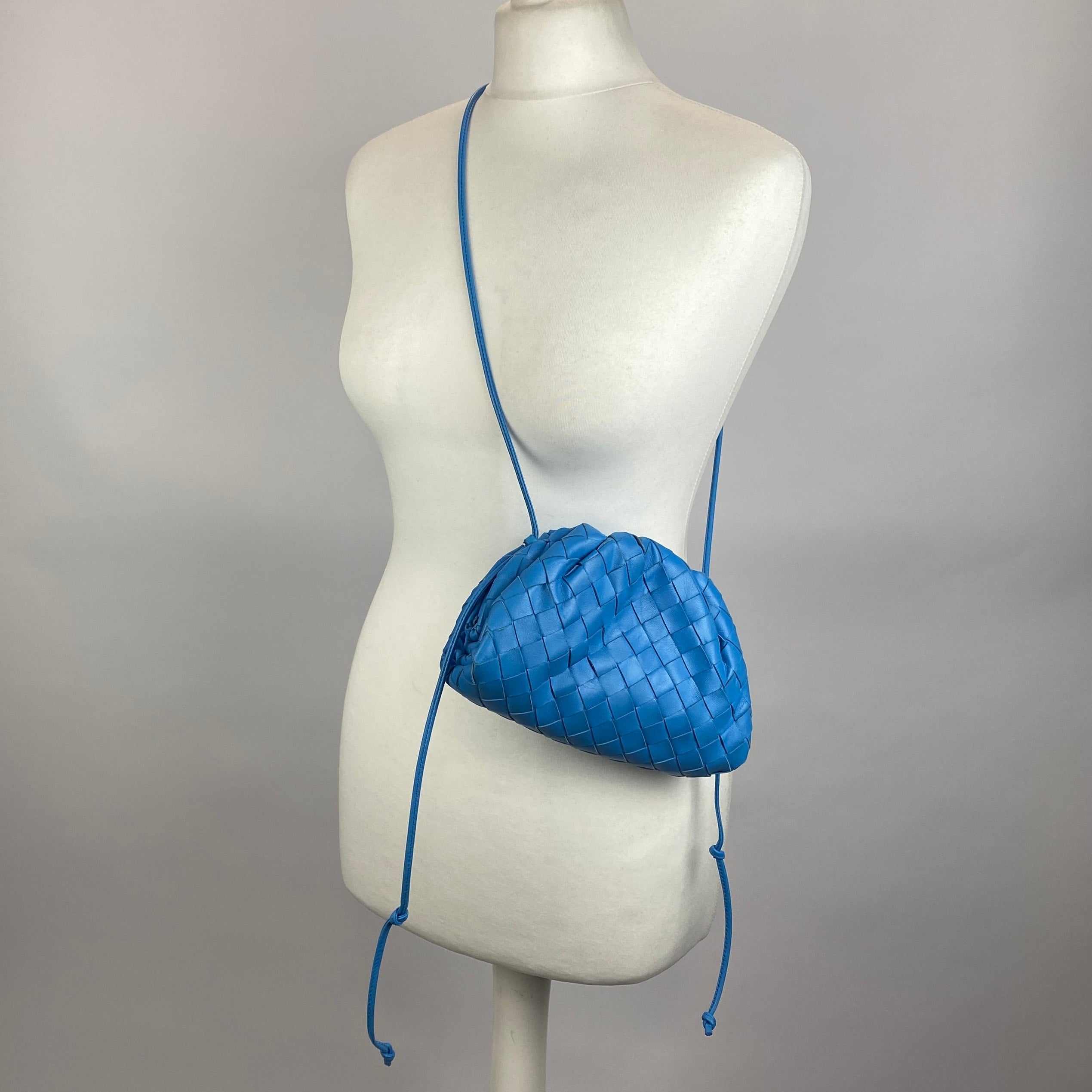 Bottega Veneta The Mini Blue Intrecciato Pouch Bag
