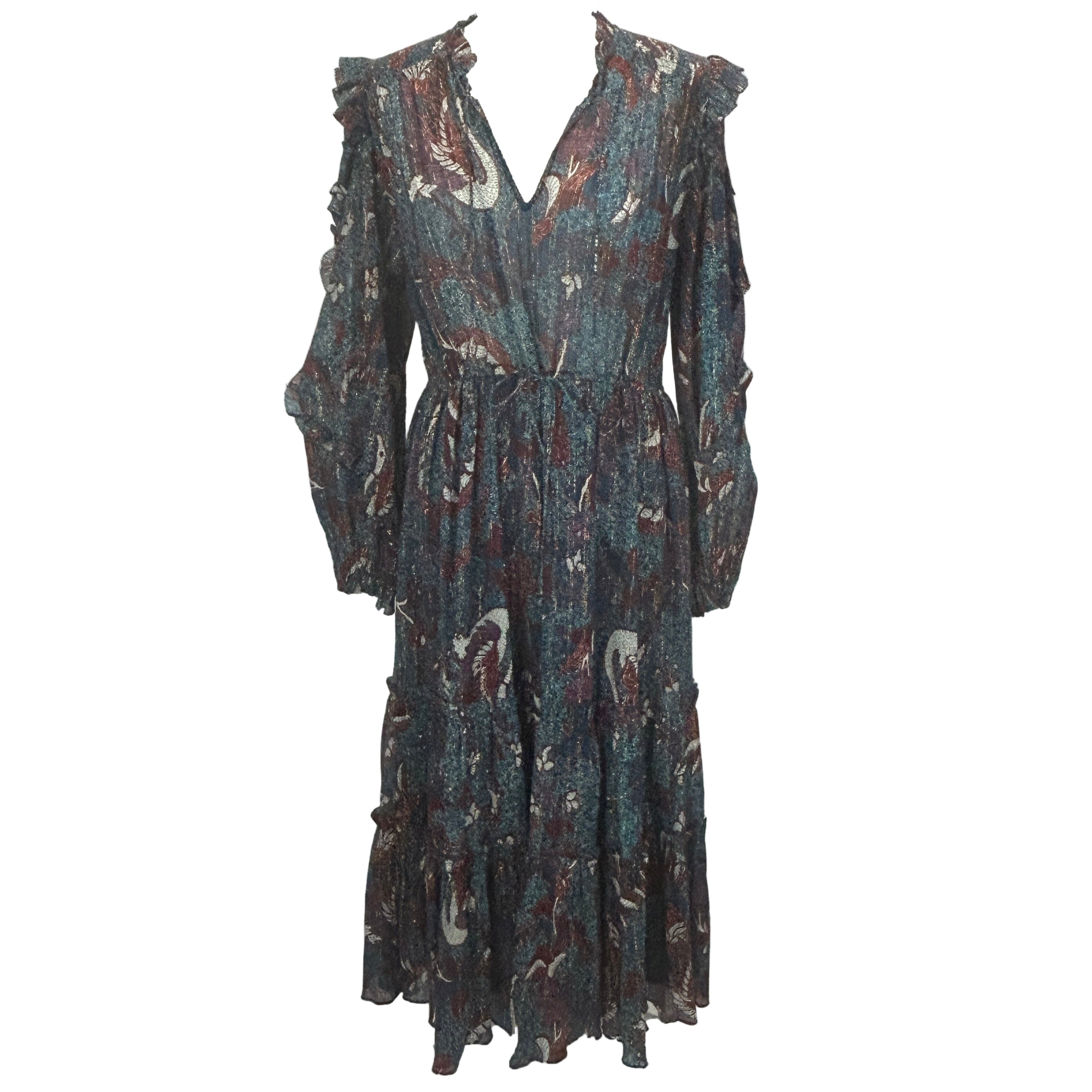 Ulla Johnson New Blue & Rust Silk Mix Maxi Dress S/M/L