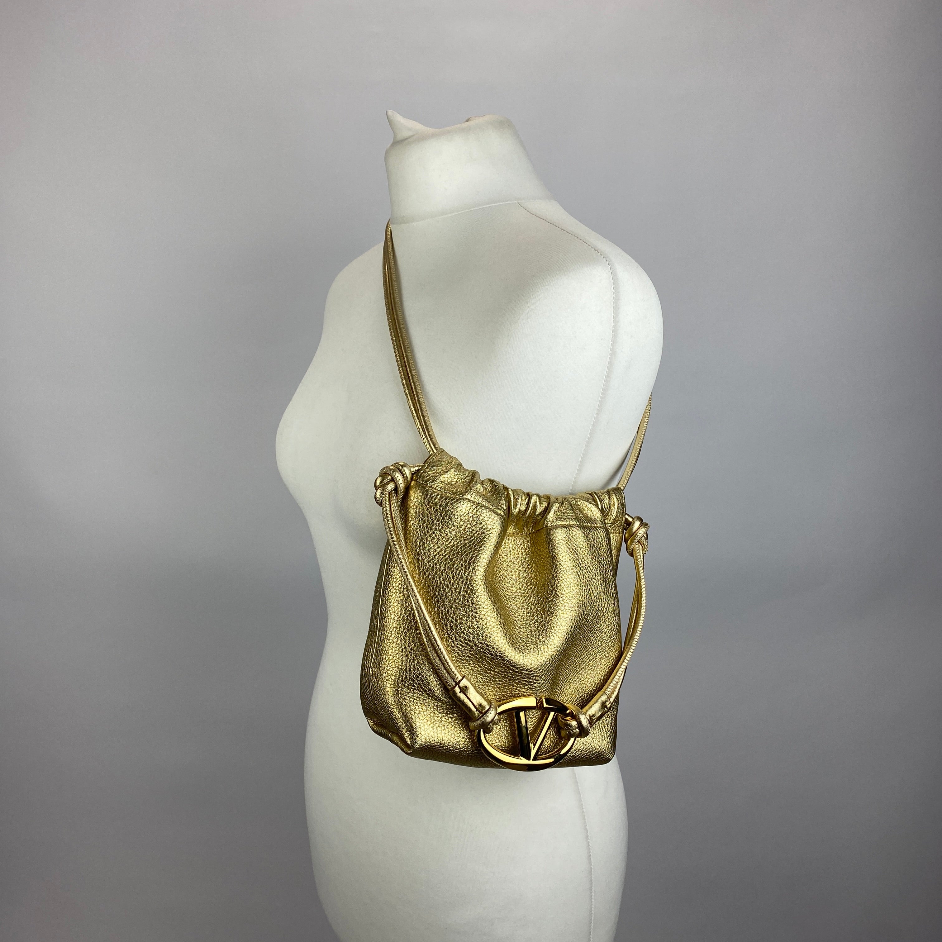 Valentino Vlogo Gold Pouf Bucket Bag