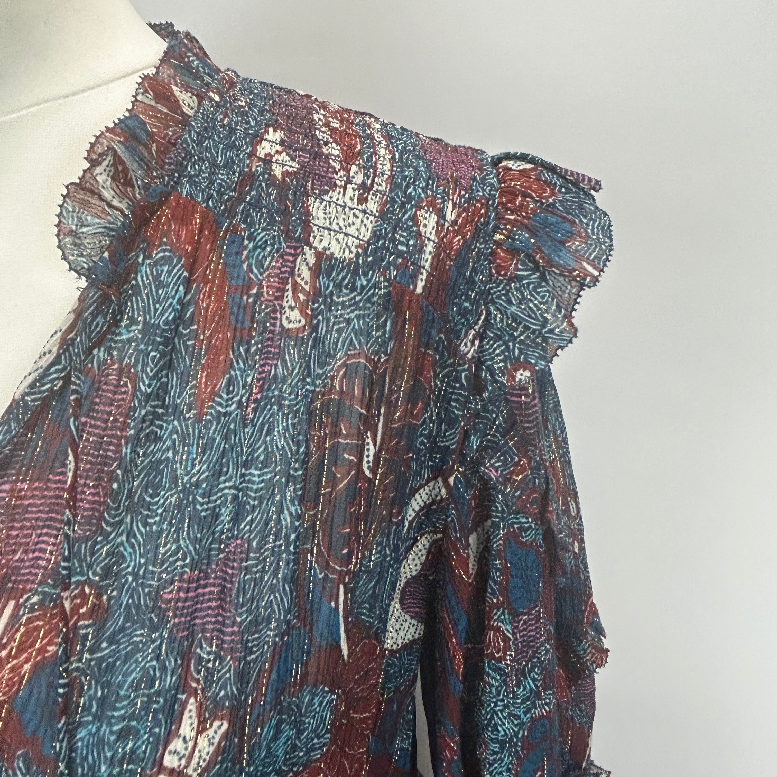 Ulla Johnson New Blue & Rust Silk Mix Maxi Dress S/M/L