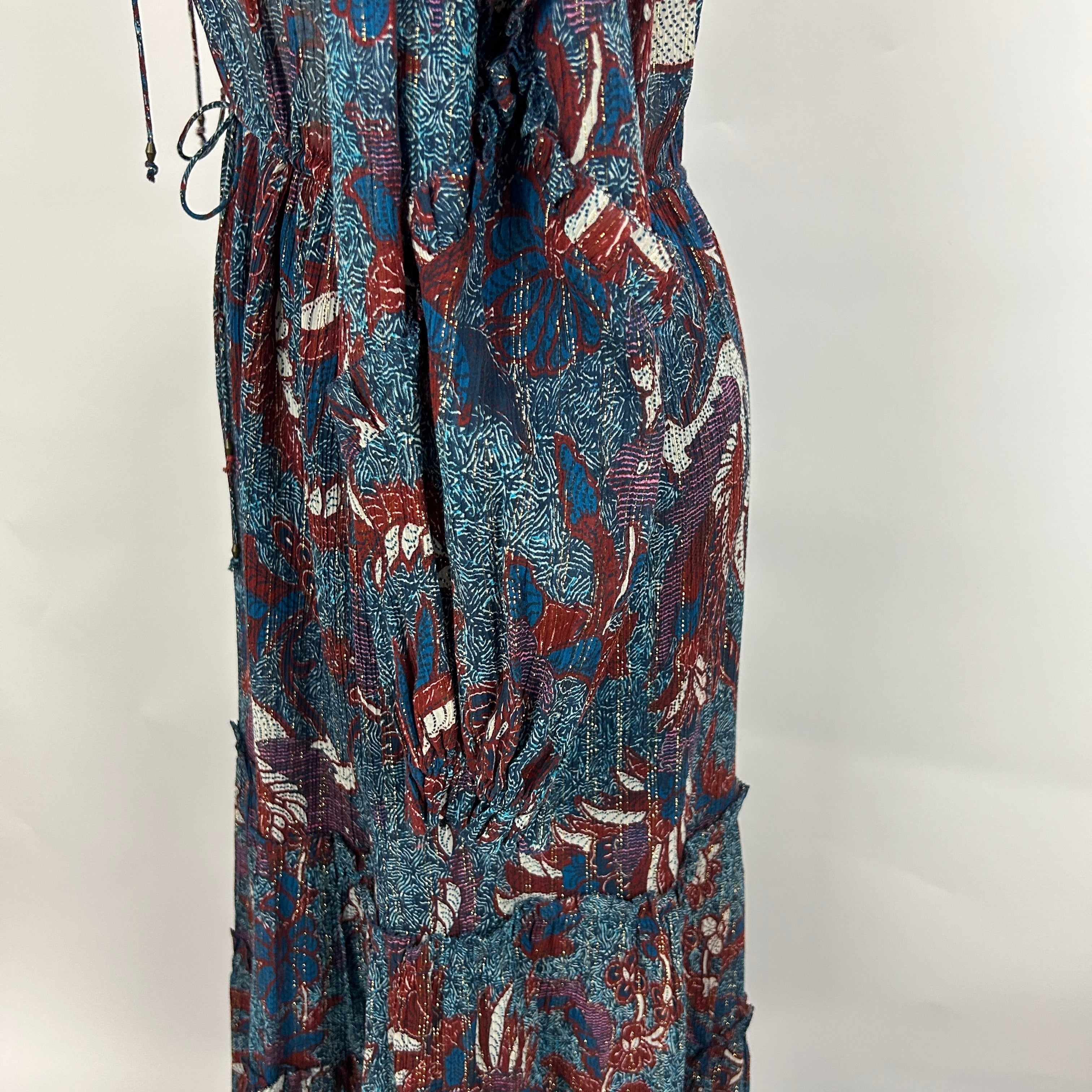 Ulla Johnson New Blue & Rust Silk Mix Maxi Dress S/M/L