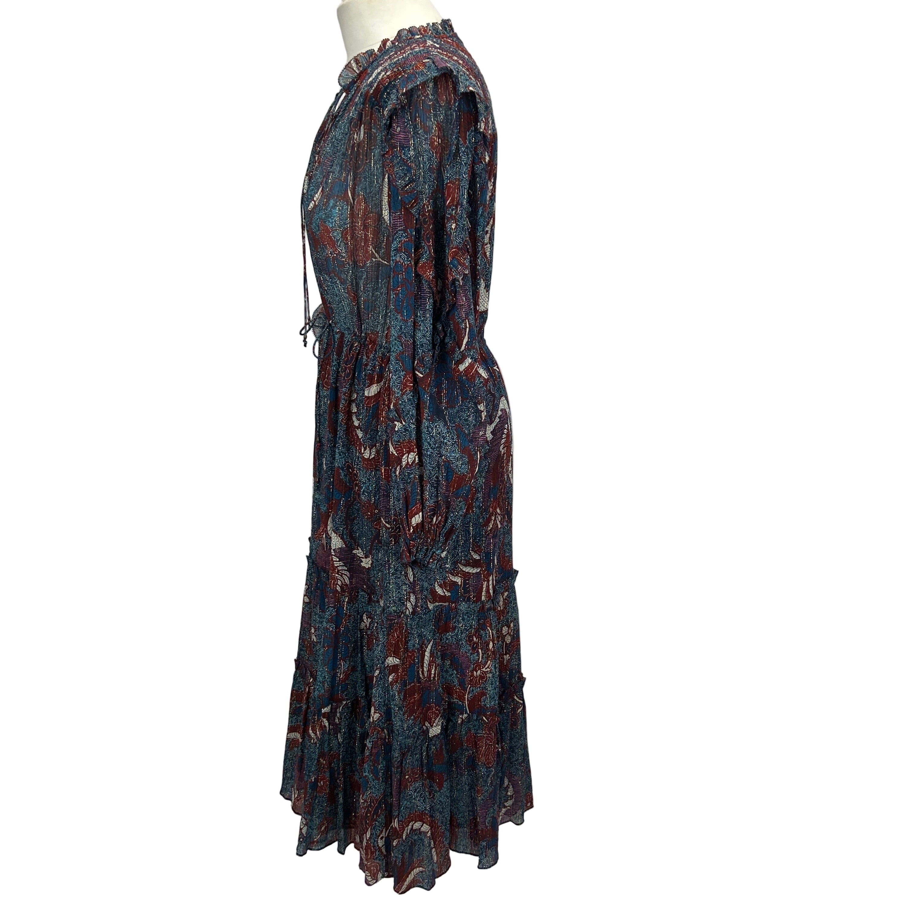 Ulla Johnson New Blue & Rust Silk Mix Maxi Dress S/M/L