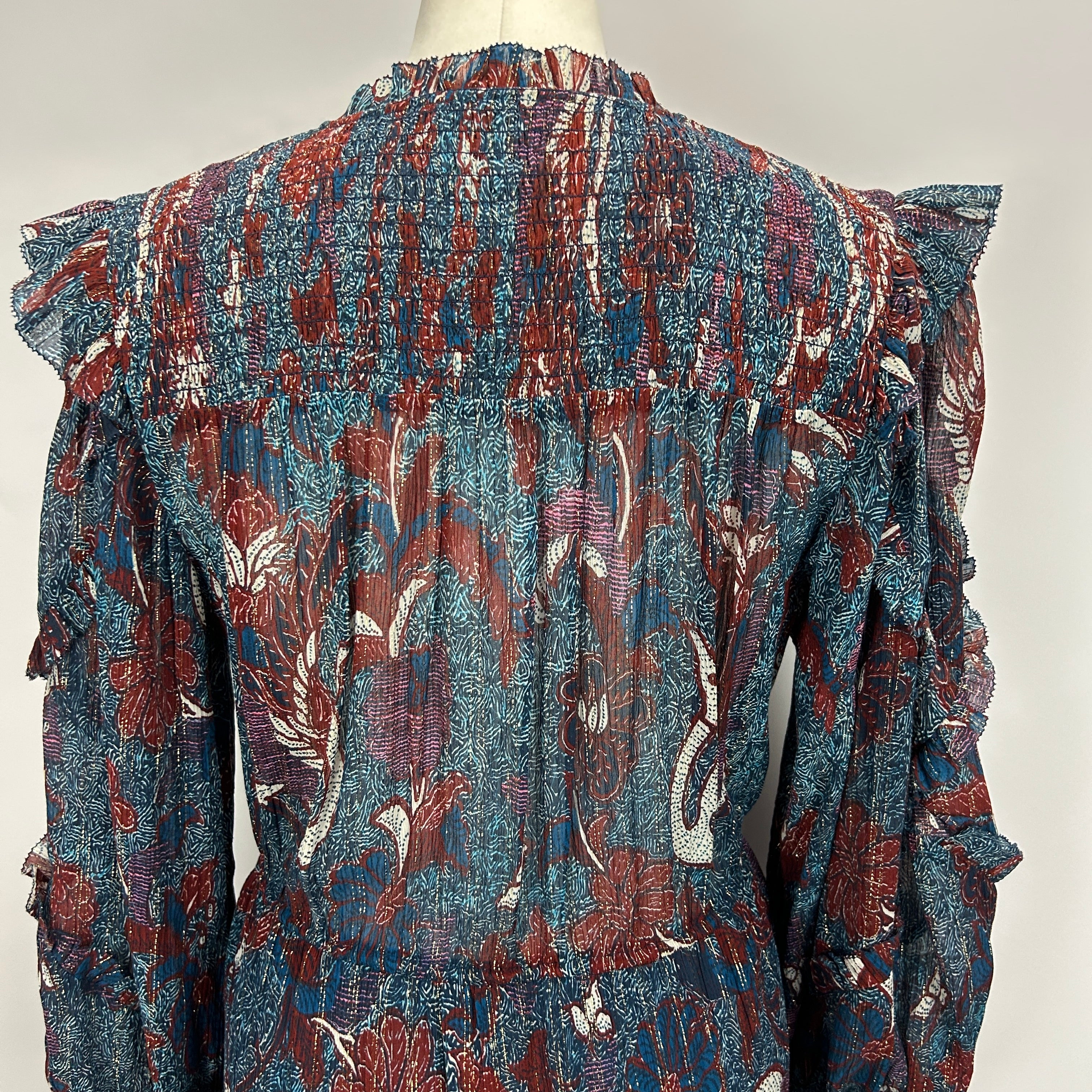 Ulla Johnson New Blue & Rust Silk Mix Maxi Dress S/M/L