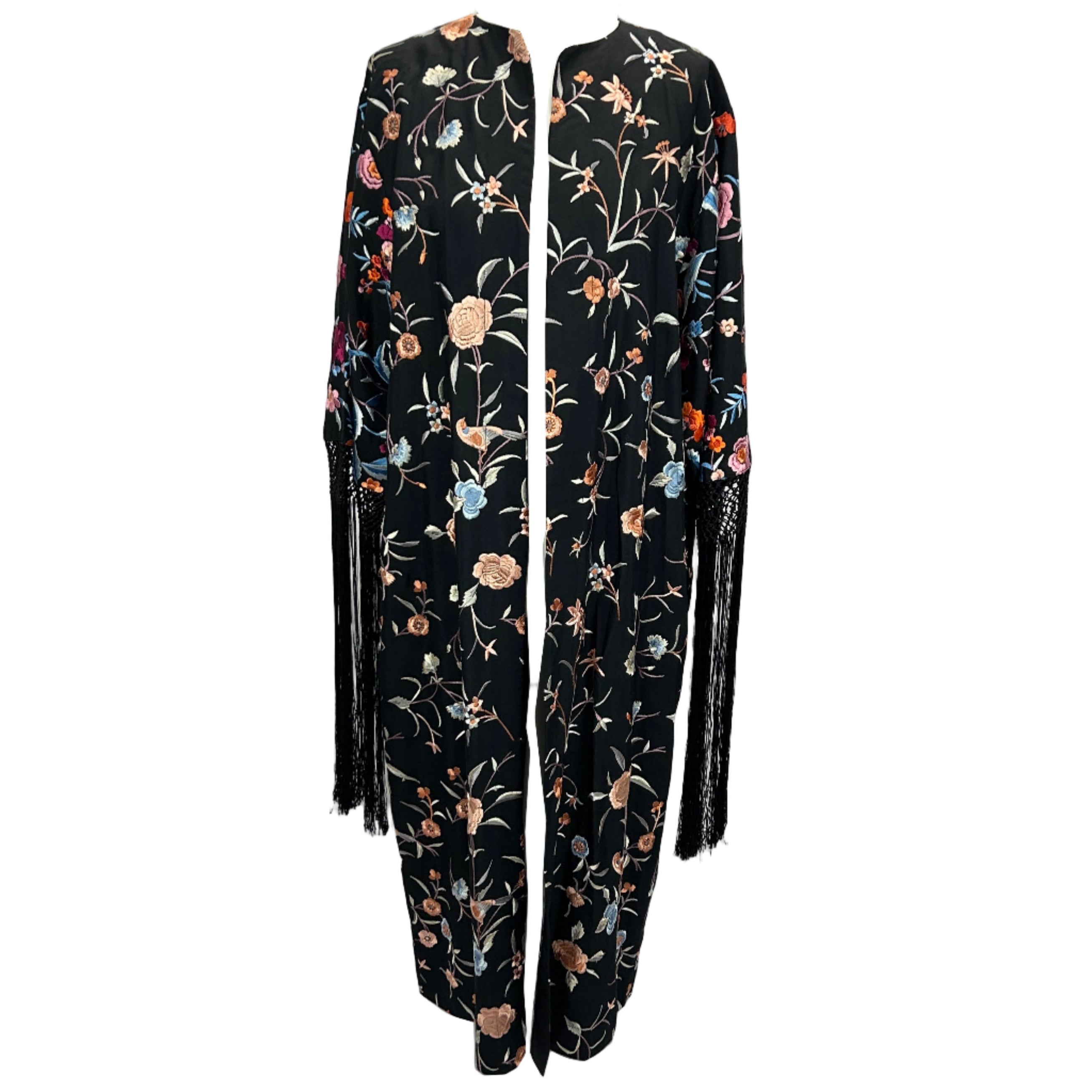 Sea New York New Black Embroidered Fringed Kimono Coat S/M