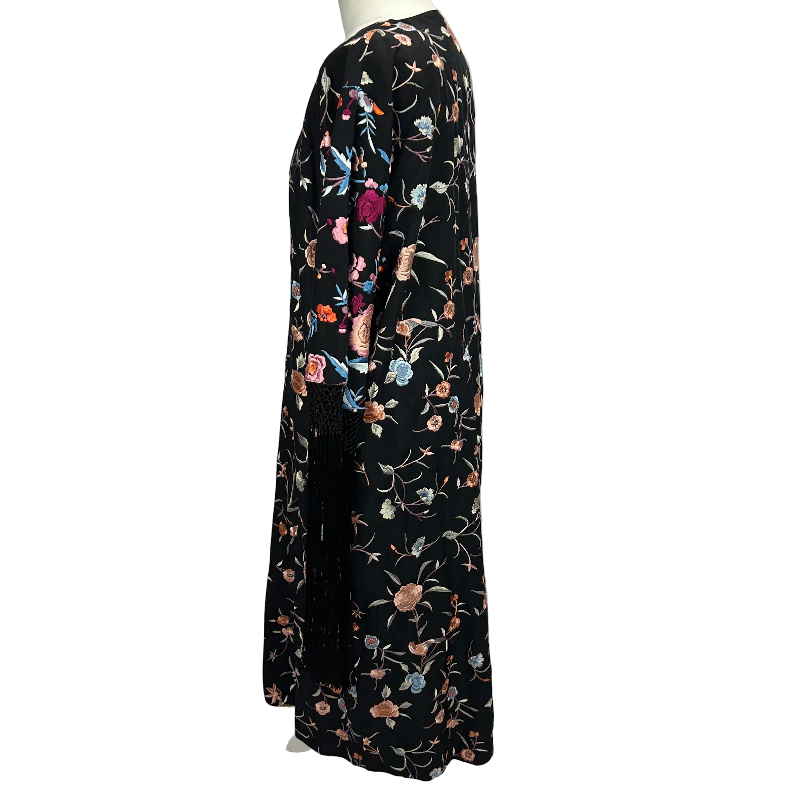 Sea New York New Black Embroidered Fringed Kimono Coat S/M