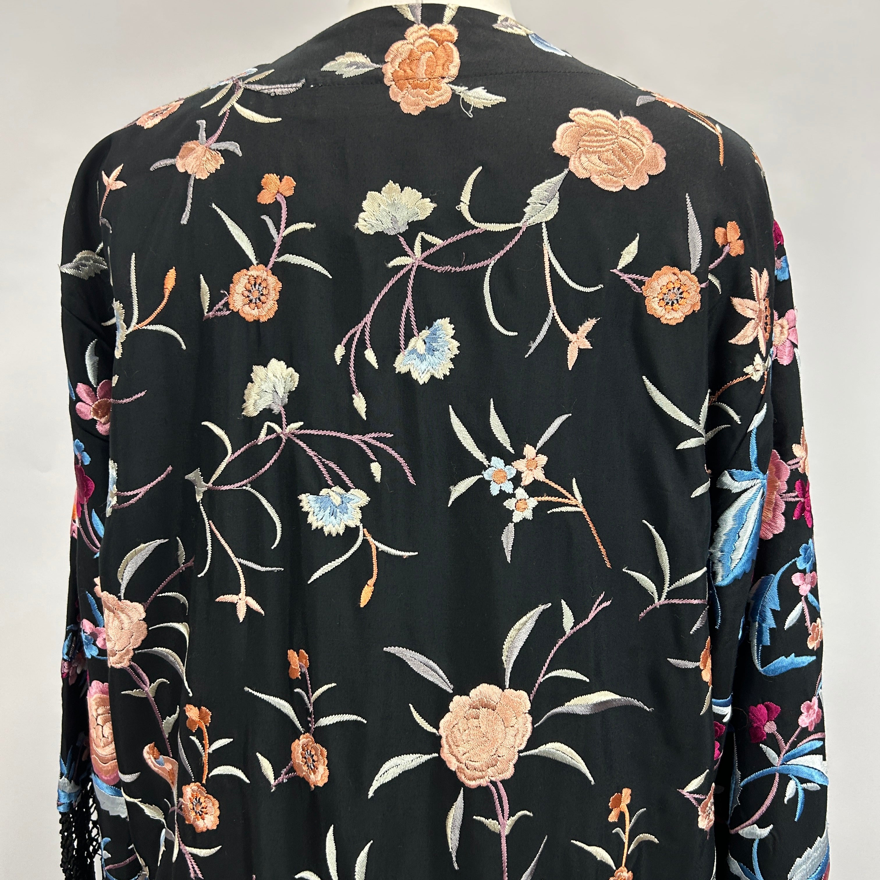 Sea New York New Black Embroidered Fringed Kimono Coat S/M