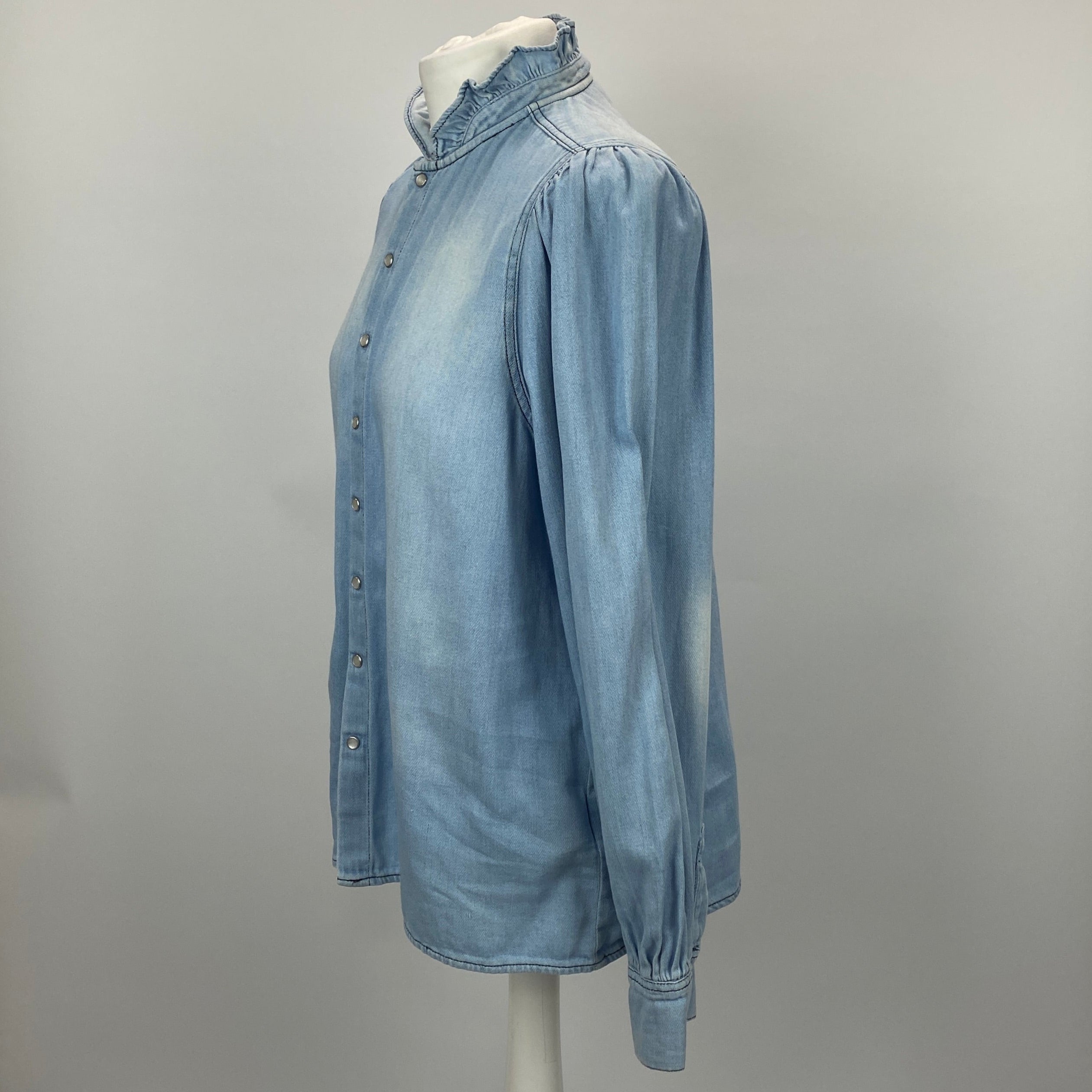 Ba&Sh Pale Denim Frill Collar Shirt S