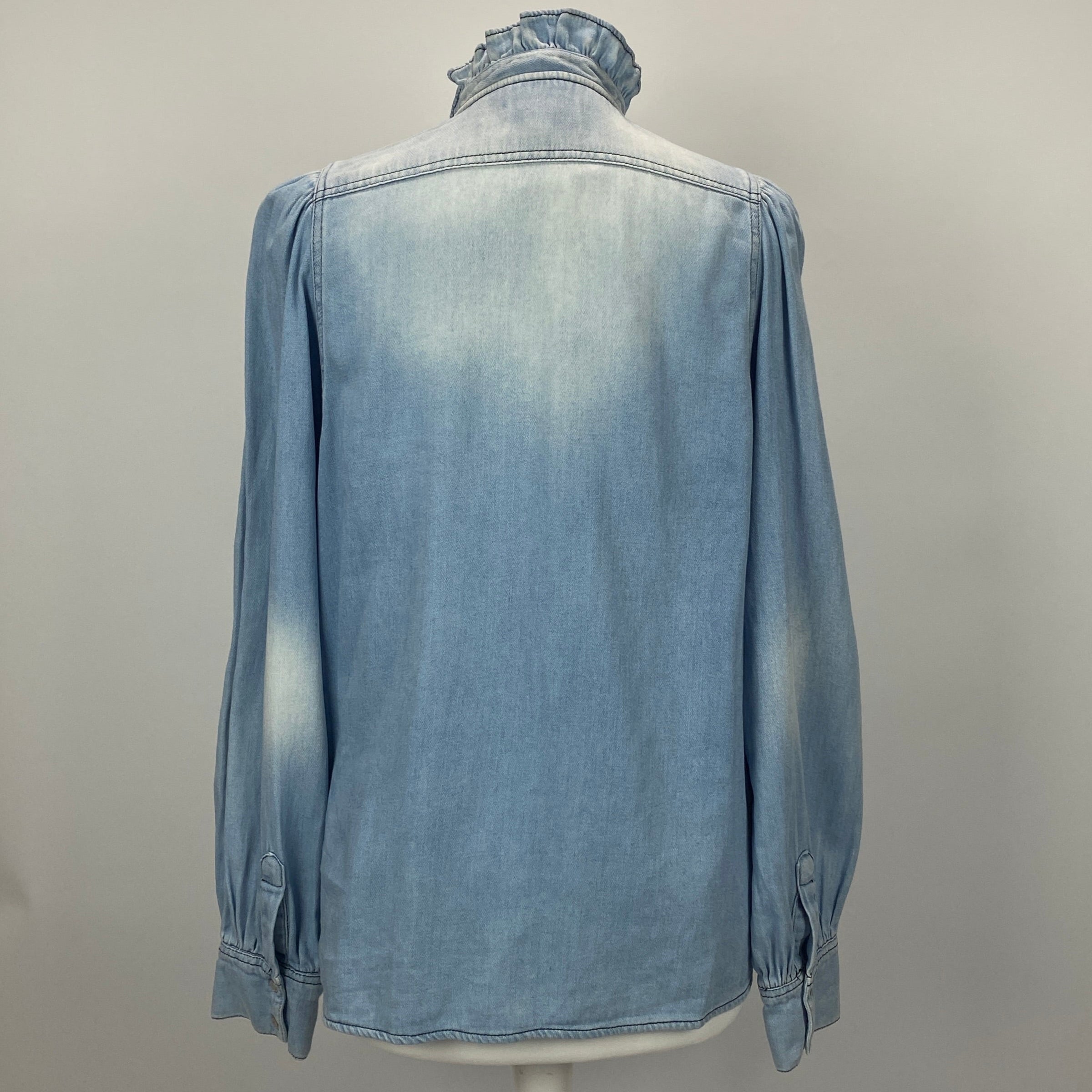 Ba&Sh Pale Denim Frill Collar Shirt S