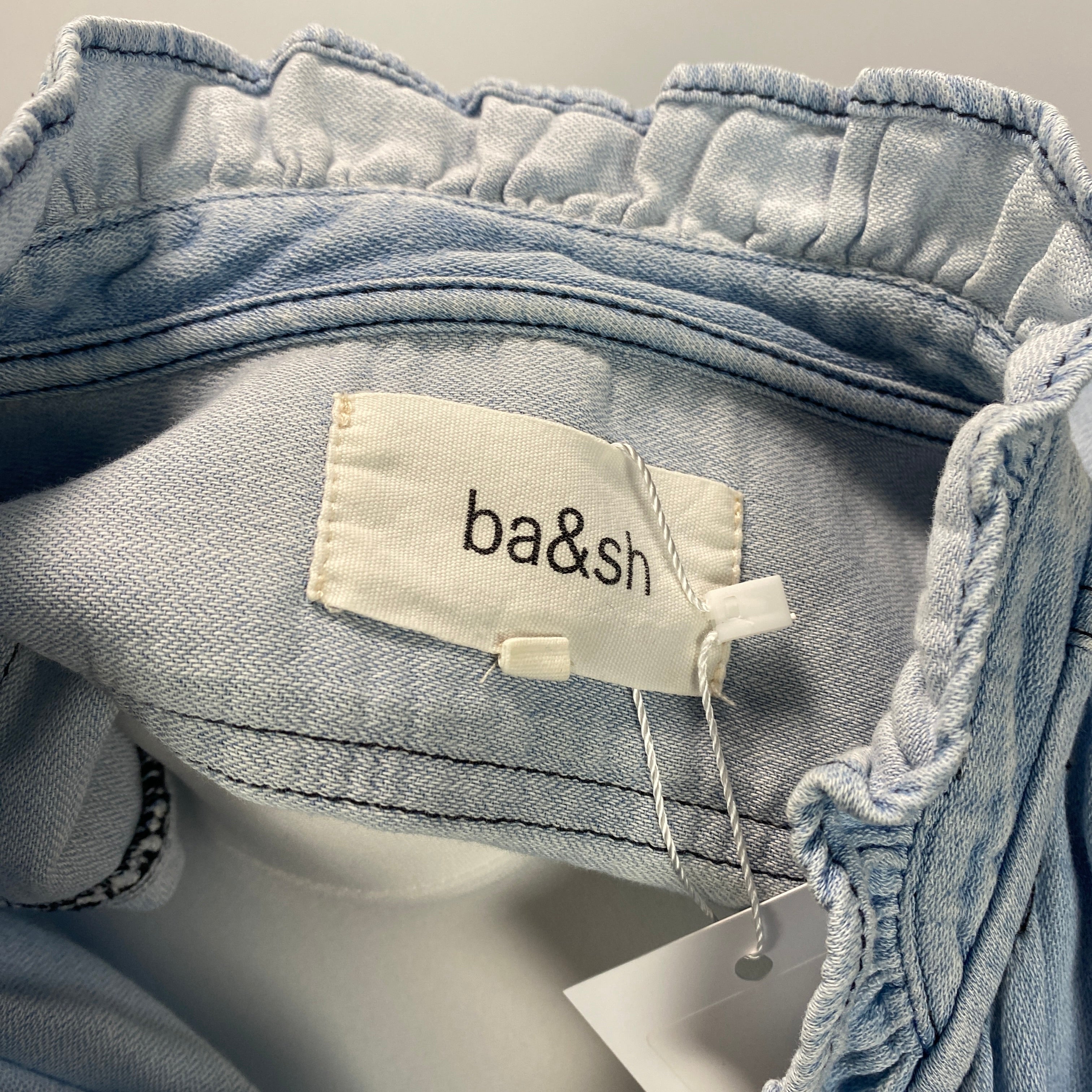 Ba&Sh Pale Denim Frill Collar Shirt S