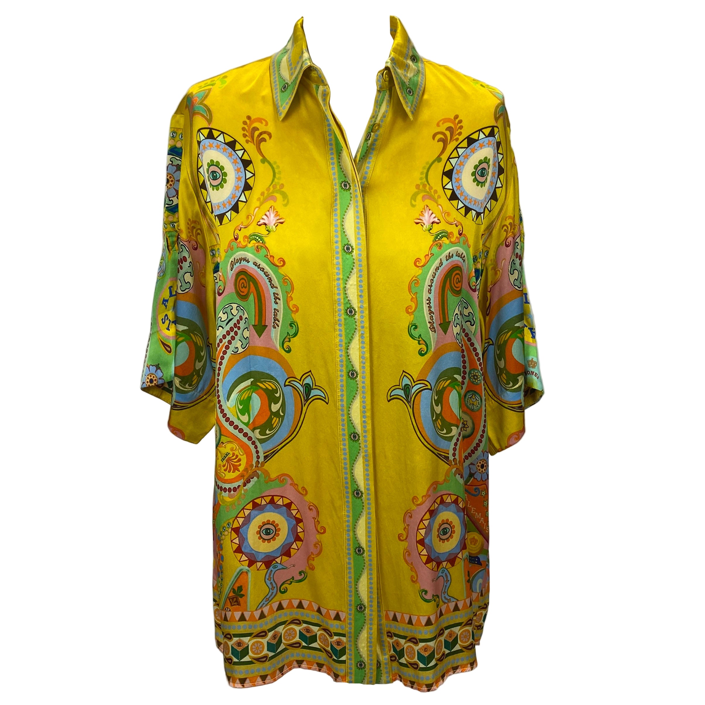 Alemais £525 Golden Yellow Pinball Print Silk Shirt XS/S