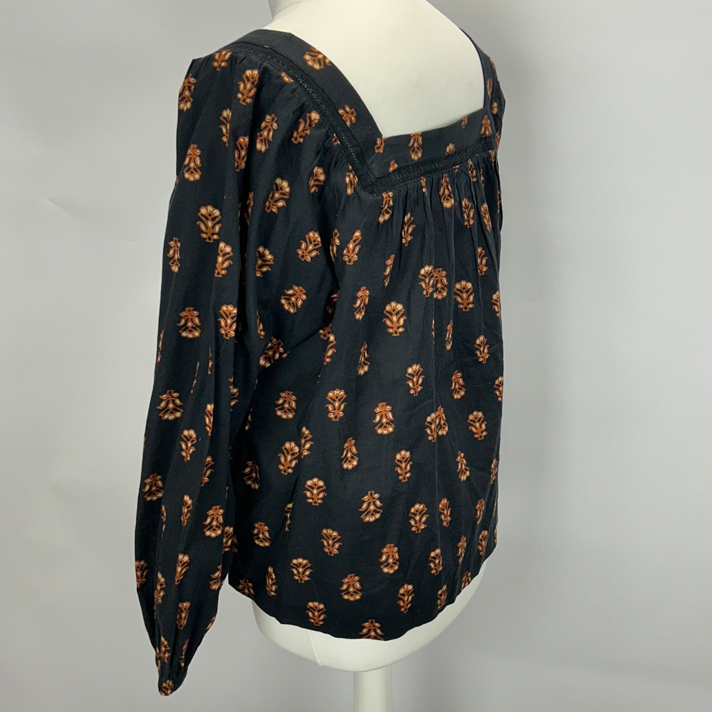 Xirena New £240 Black & Tan Square Neck Cotton Top M