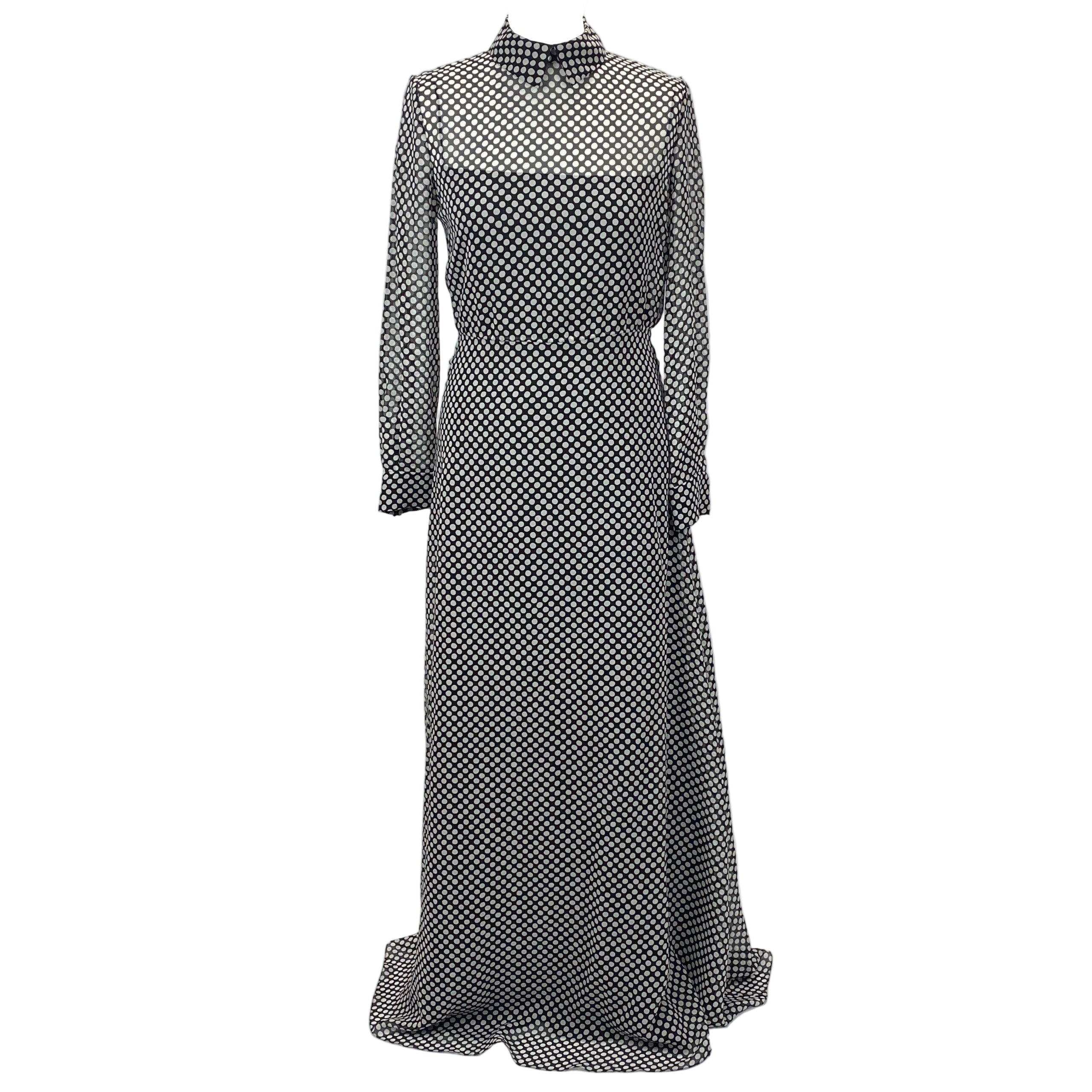 Christian Dior New £4000 Monochrome Polka Dot Silk Maxi Dress S