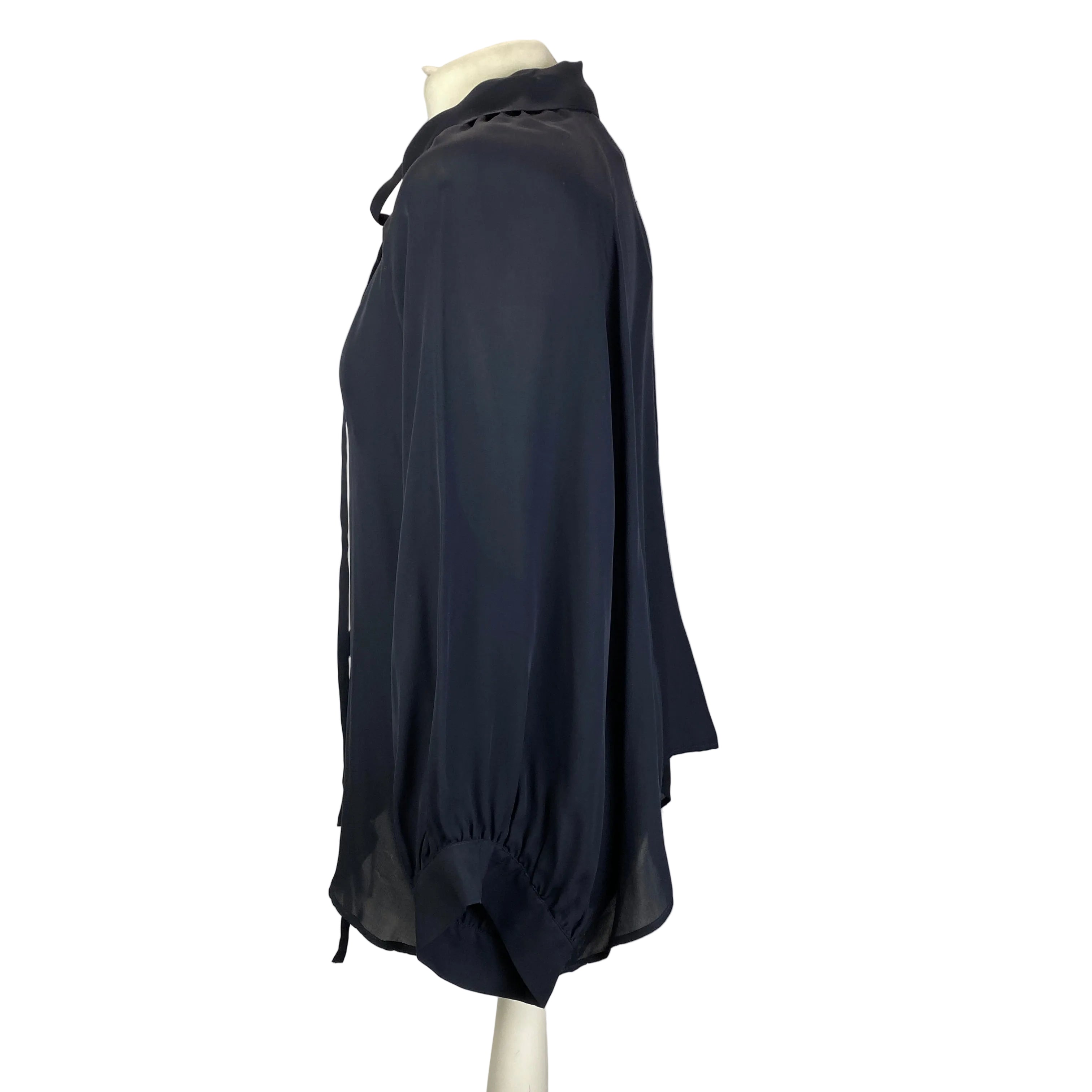 Nili Lotan £1300 Navy Silk Oversized Smock Blouse O/S