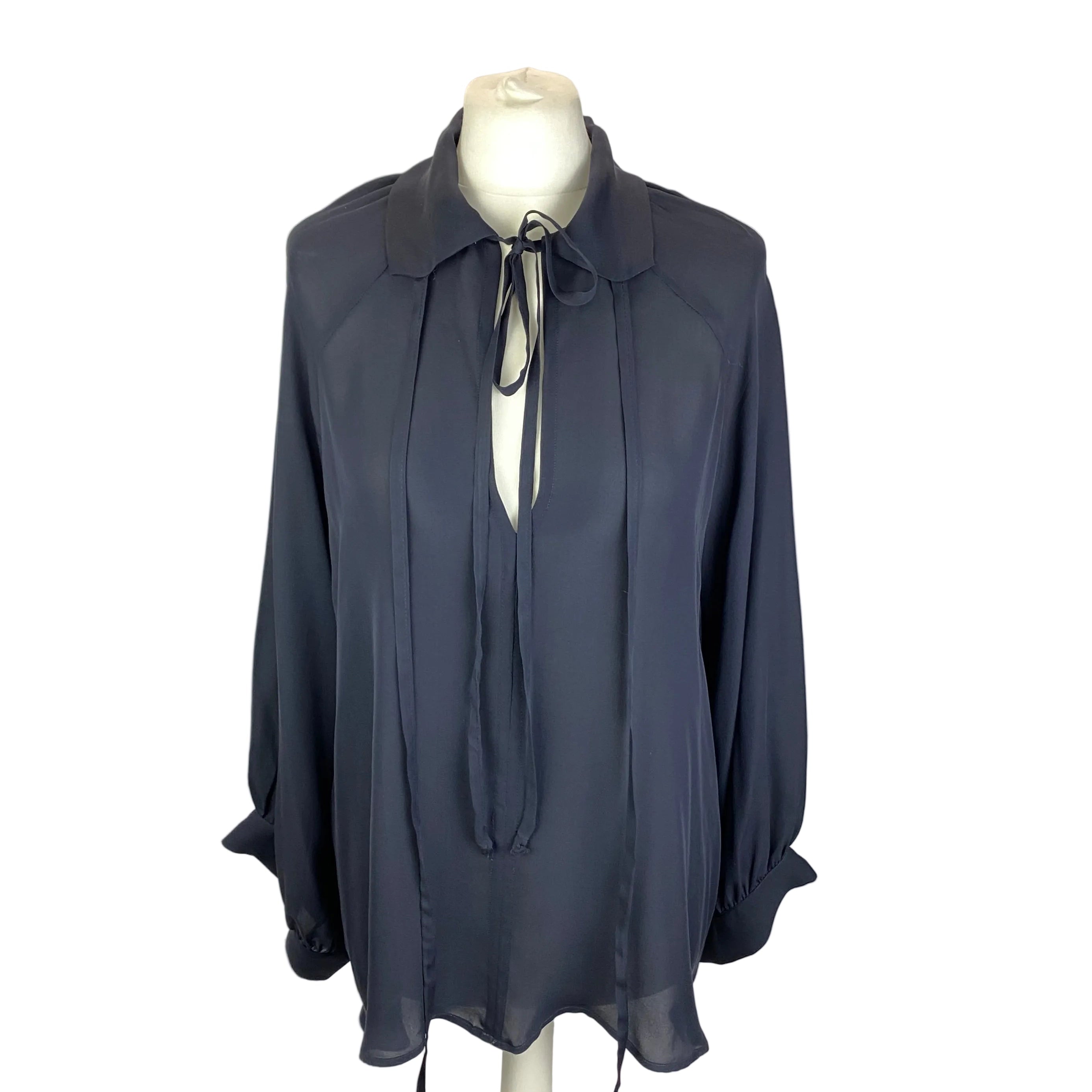 Nili Lotan £1300 Navy Silk Oversized Smock Blouse O/S