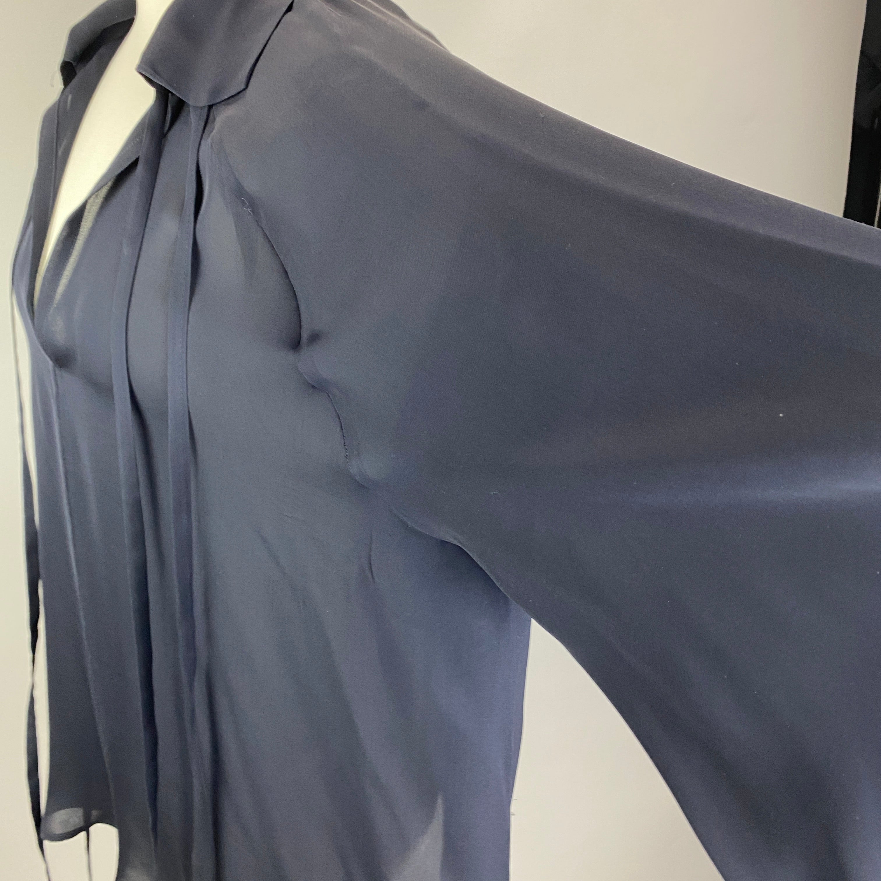 Nili Lotan £1300 Navy Silk Oversized Smock Blouse O/S