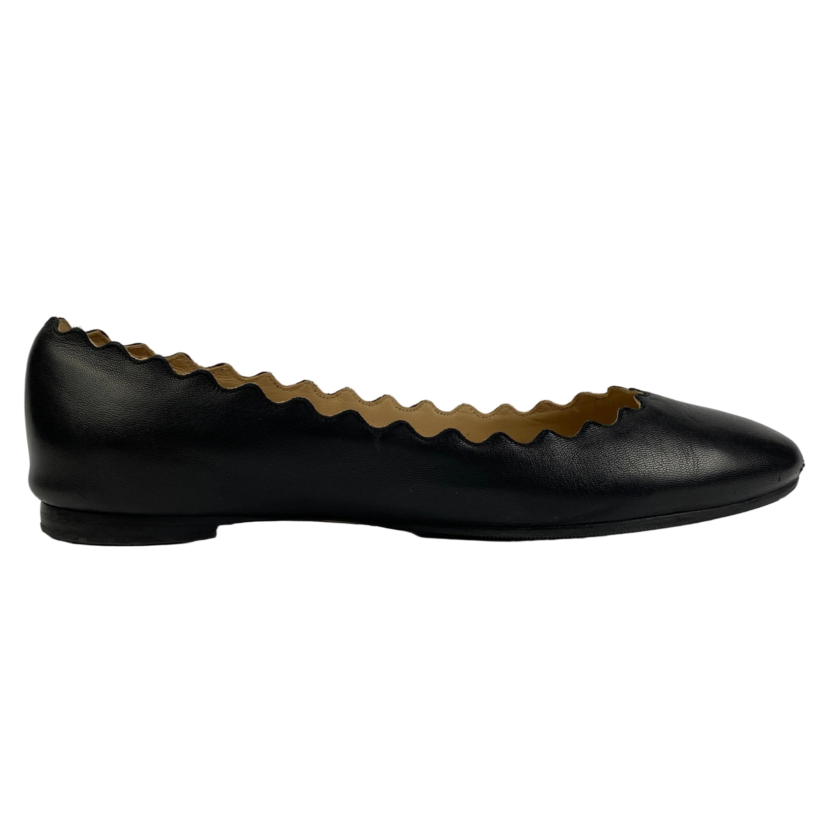 Chloe £450 Black Leather Lauren Flat Pumps 38.5