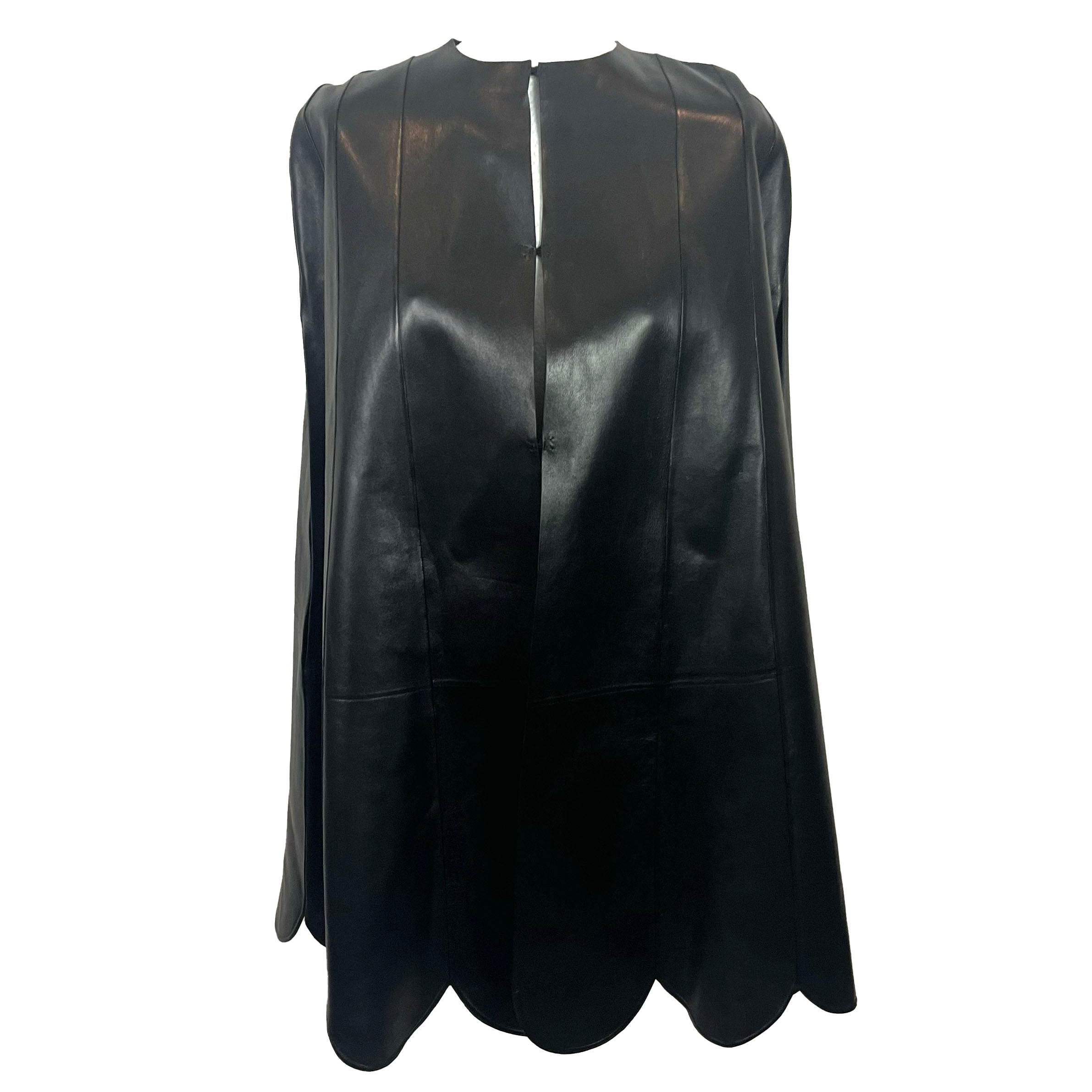 Valentino £3500 Black Leather Scalloped Edge Cape XS
