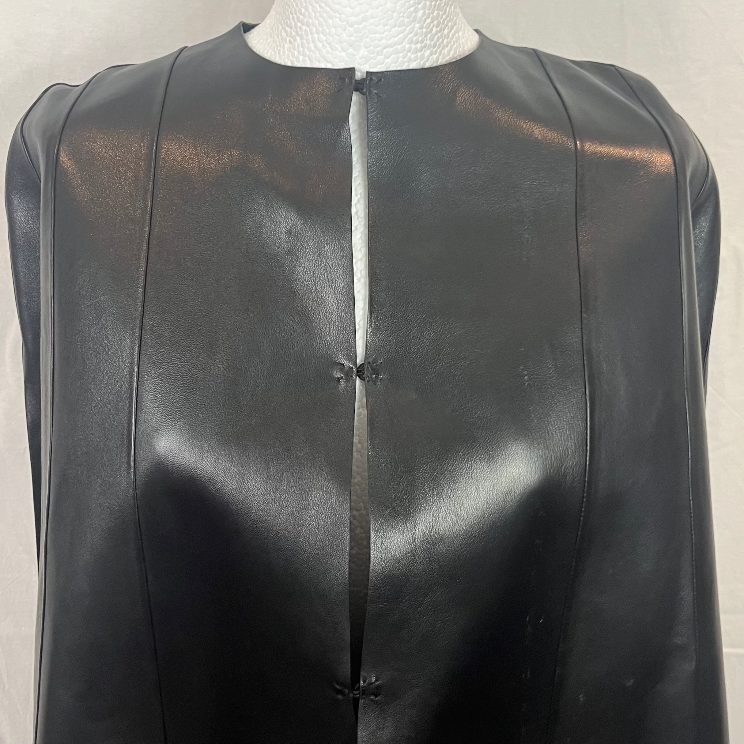 Valentino £3500 Black Leather Scalloped Edge Cape XS