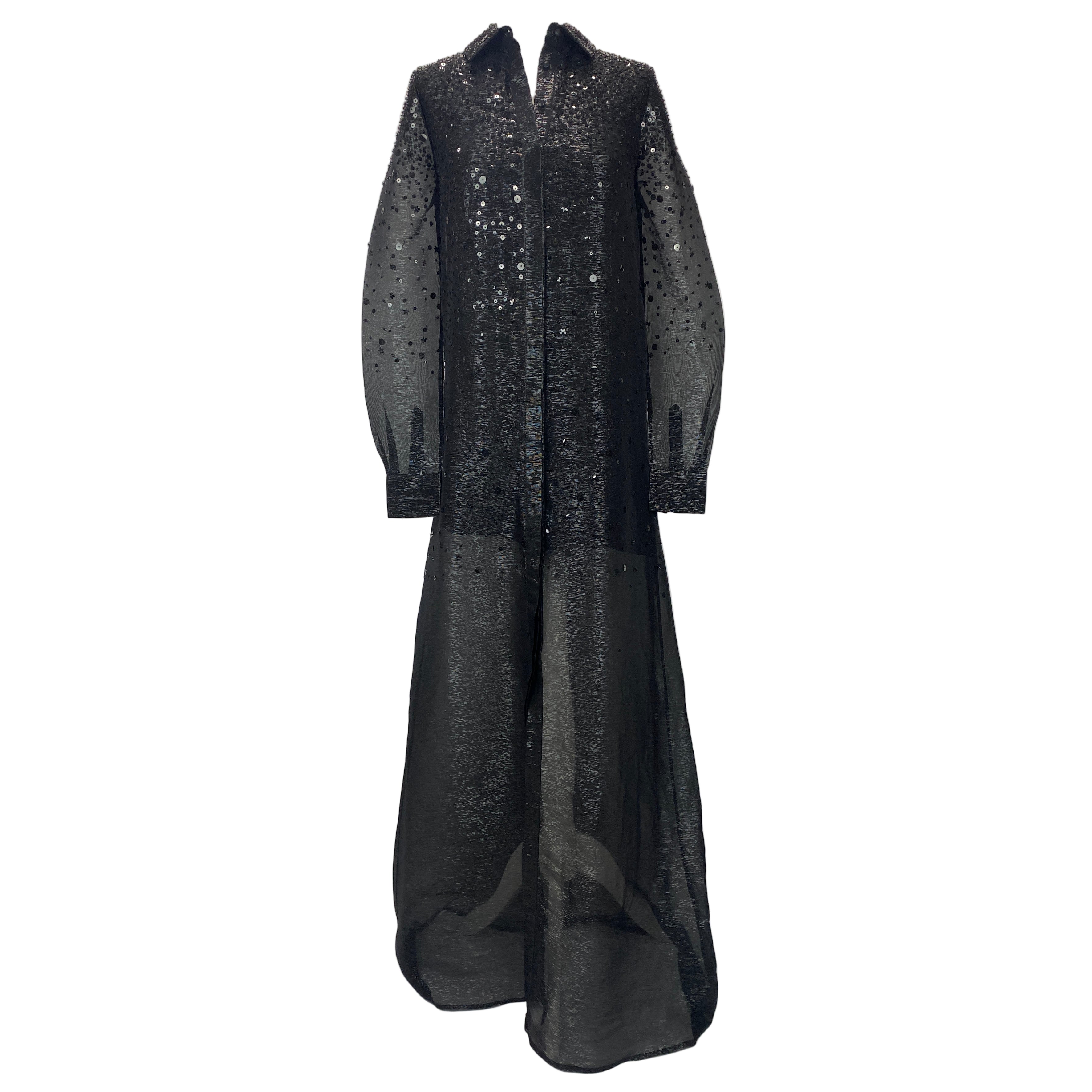 Oscar De La Renta New £5000 Black Sequin Maxi Shirtdress XS