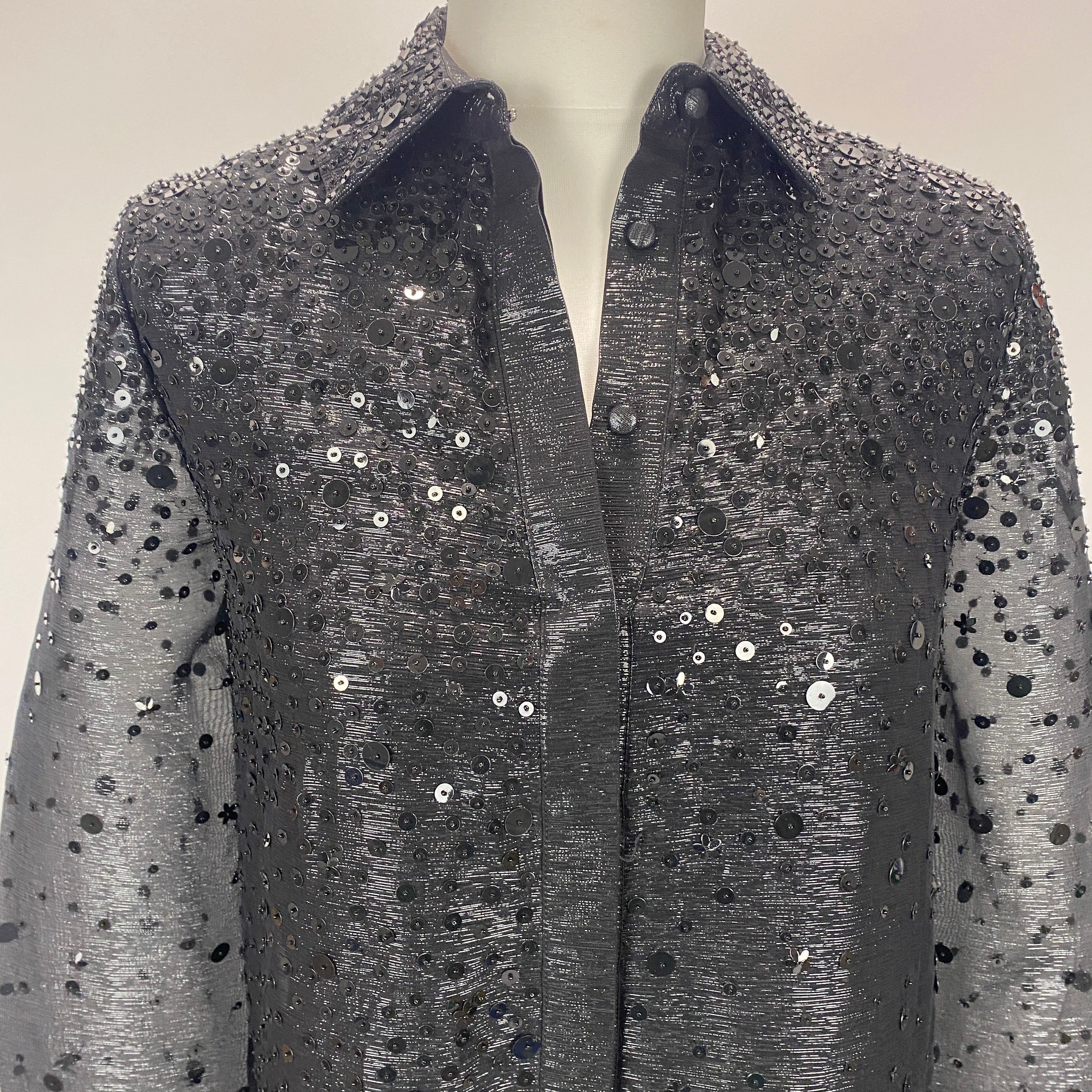 Oscar De La Renta New £5000 Black Sequin Maxi Shirtdress XS