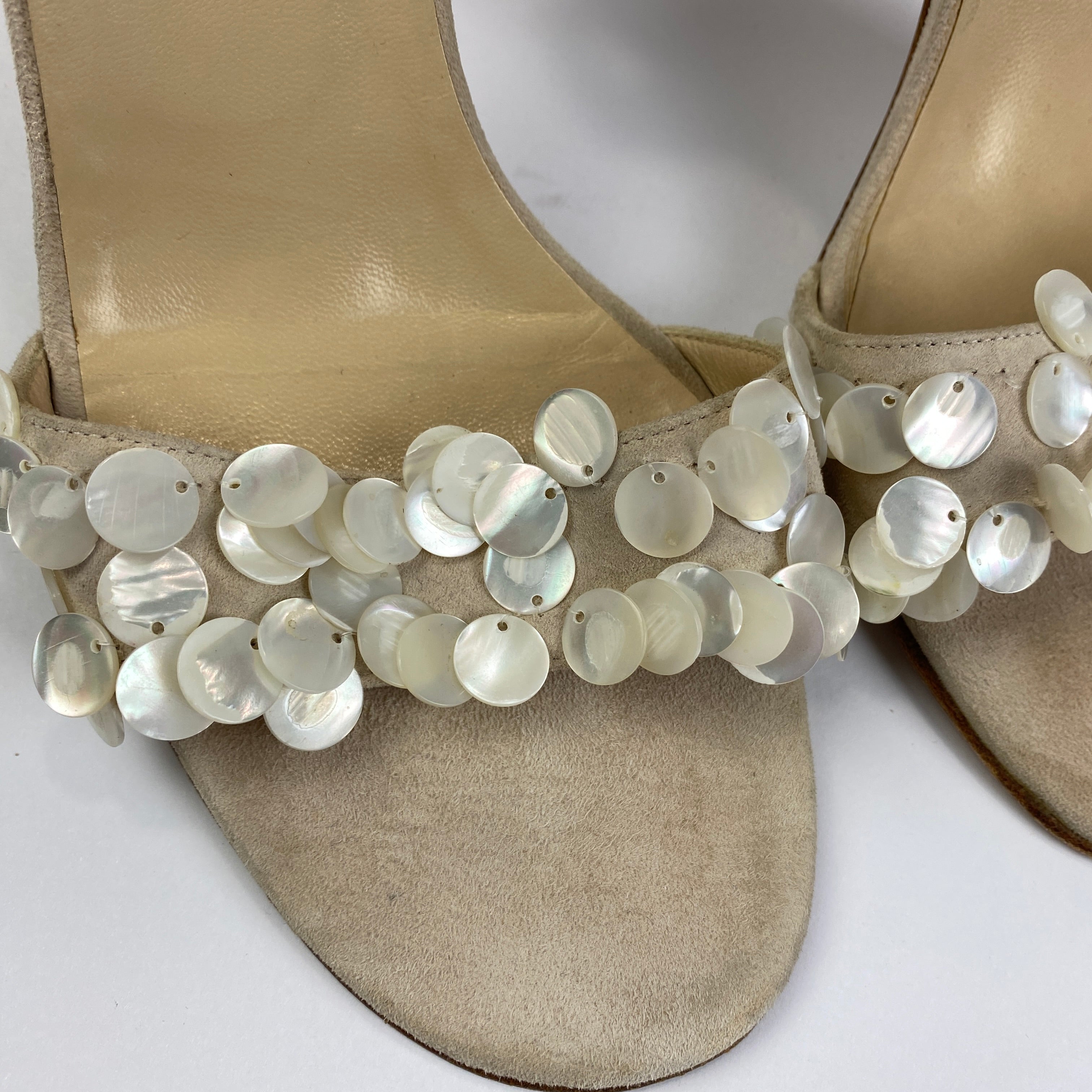 Jimmy Choo Cream Suede & Mother of Pearl Mimi Slingbacks 39