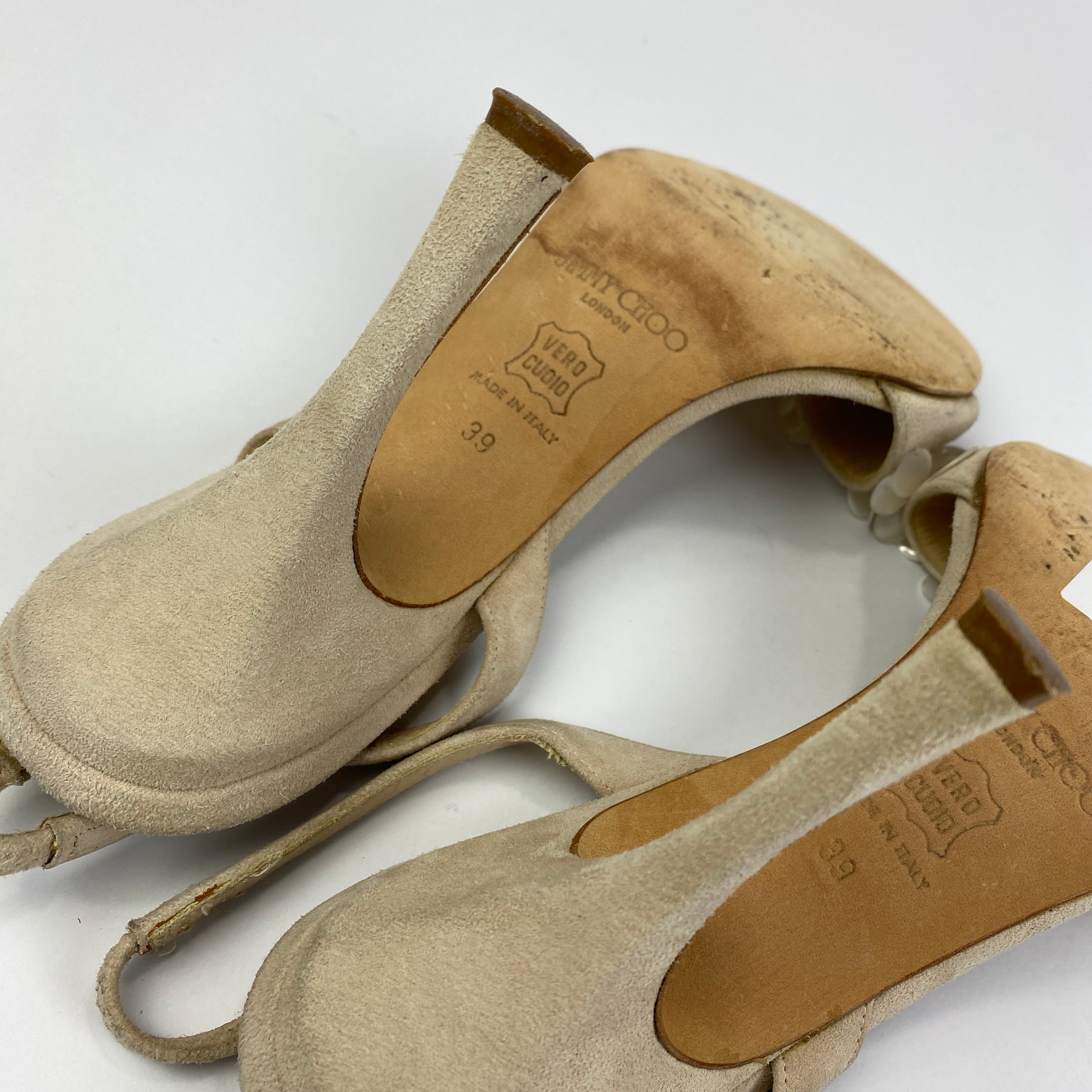 Jimmy Choo Cream Suede & Mother of Pearl Mimi Slingbacks 39