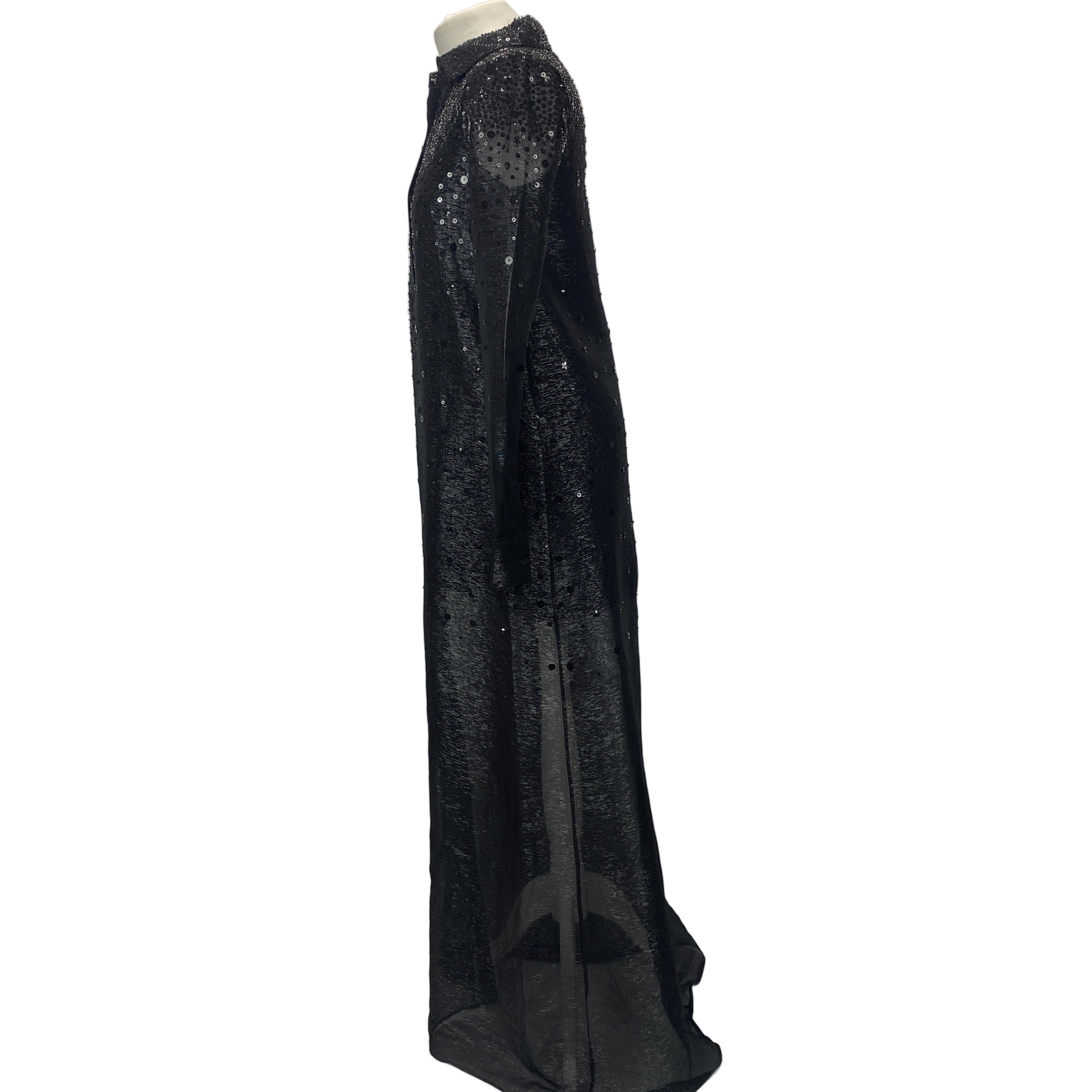 Oscar De La Renta New £5000 Black Sequin Maxi Shirtdress XS